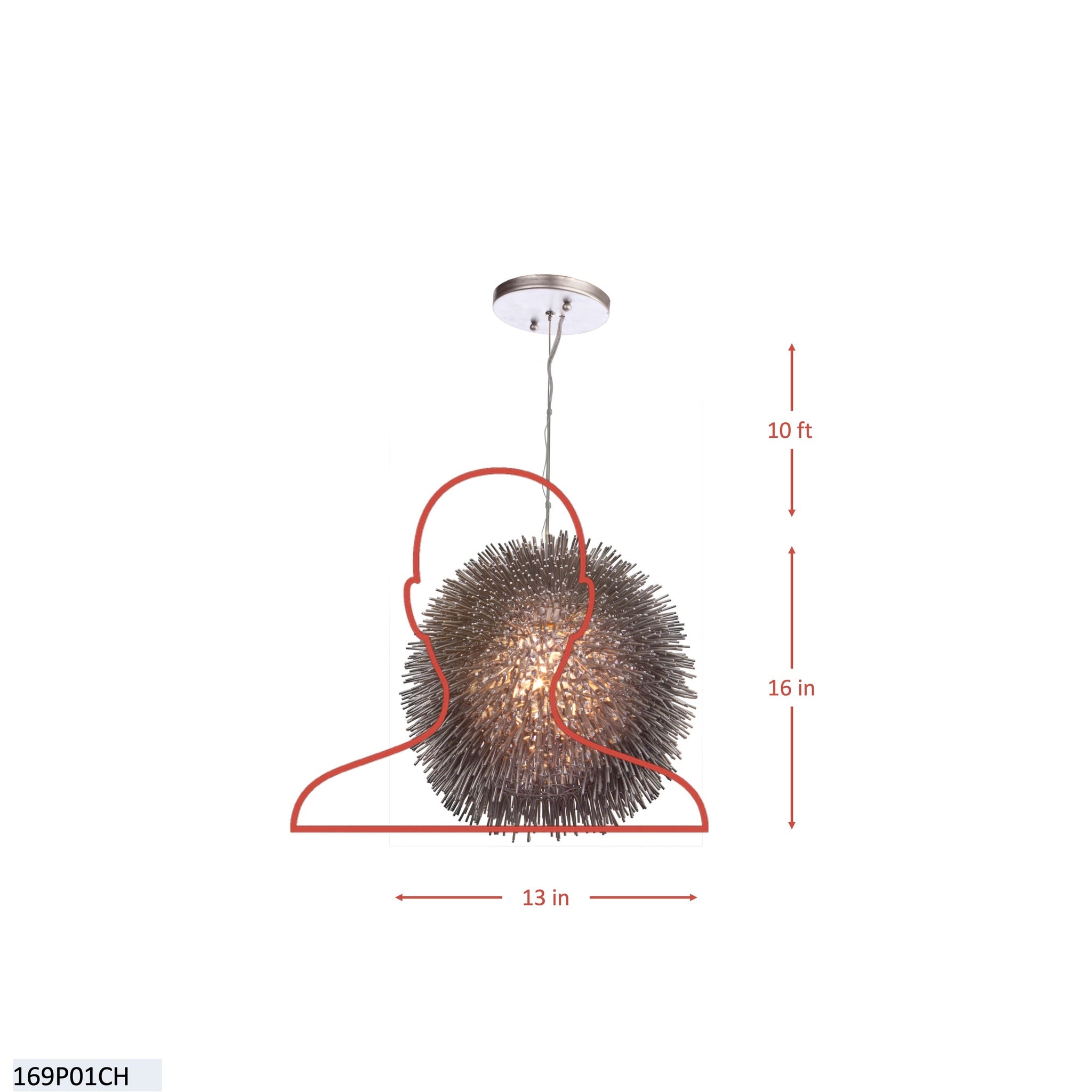 Urchin 1 Light Pendant - Painted Chrome