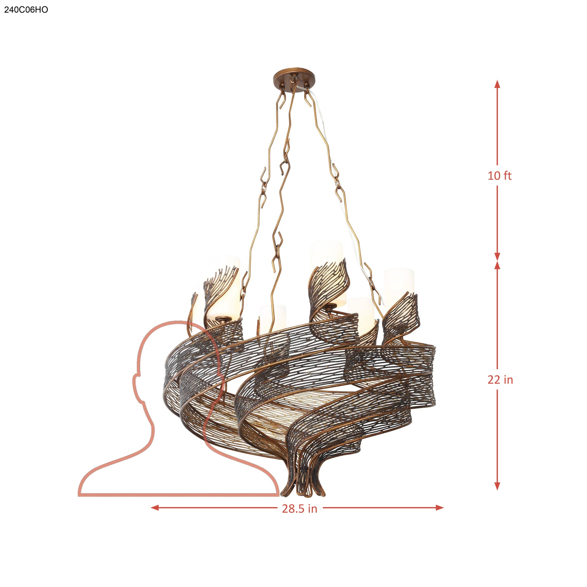 Flow 6 Light Chandelier - Hammered Ore