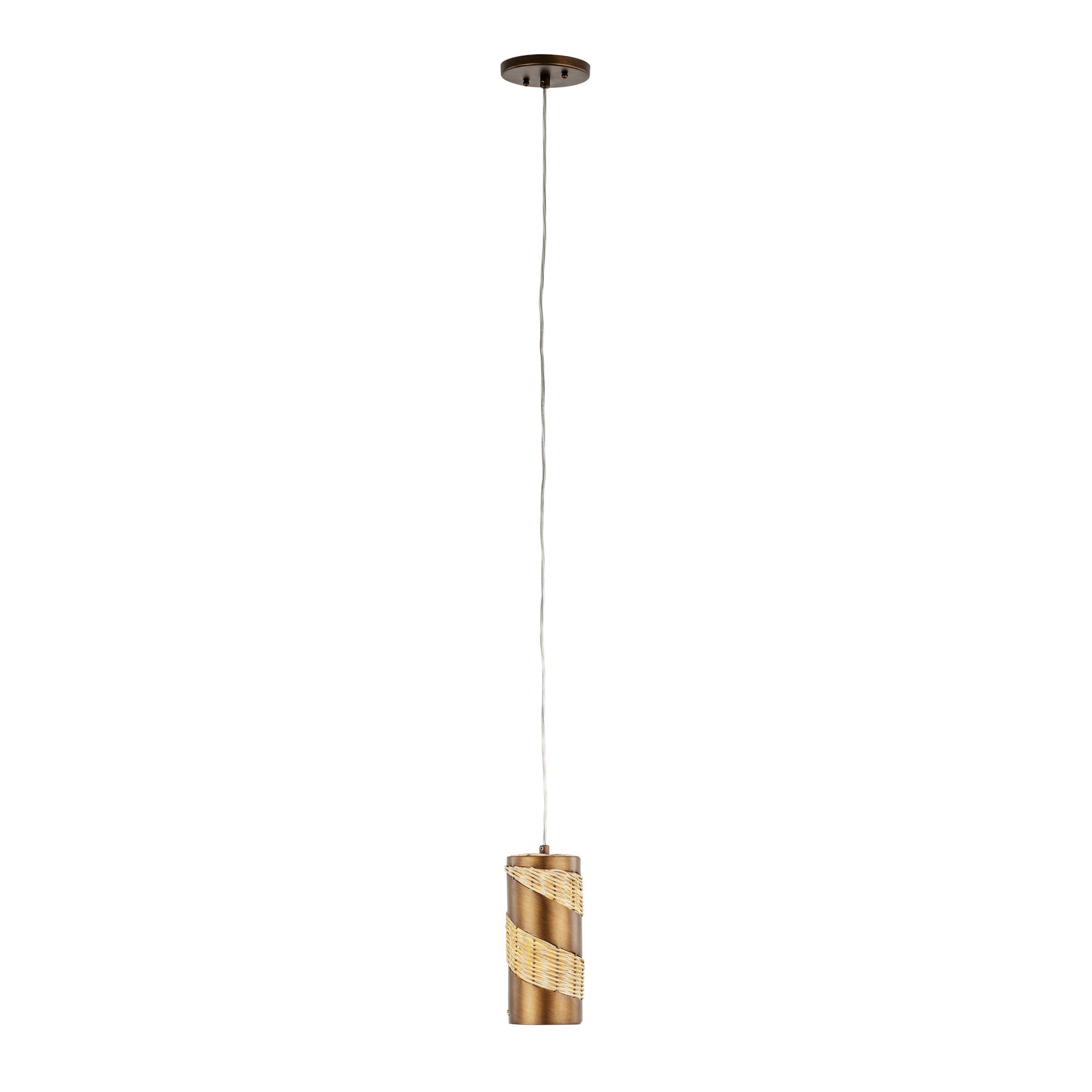 Flow 240M01BTR 1-Lt Cylinder Mini Pendant Light - Baguette/Natural Rattan