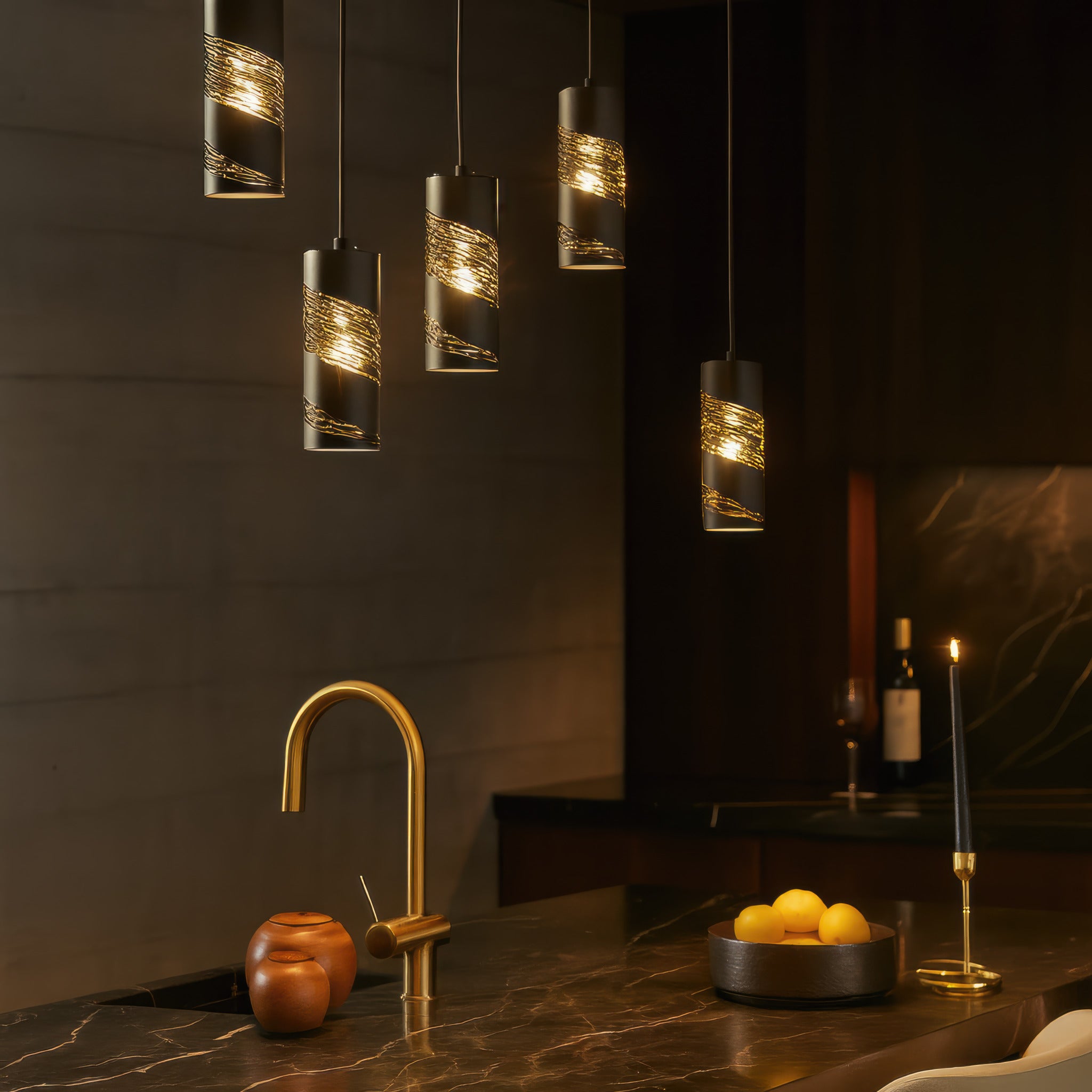 Flow 1 Light Cylinder Mini Pendant - Matte Black/French Gold