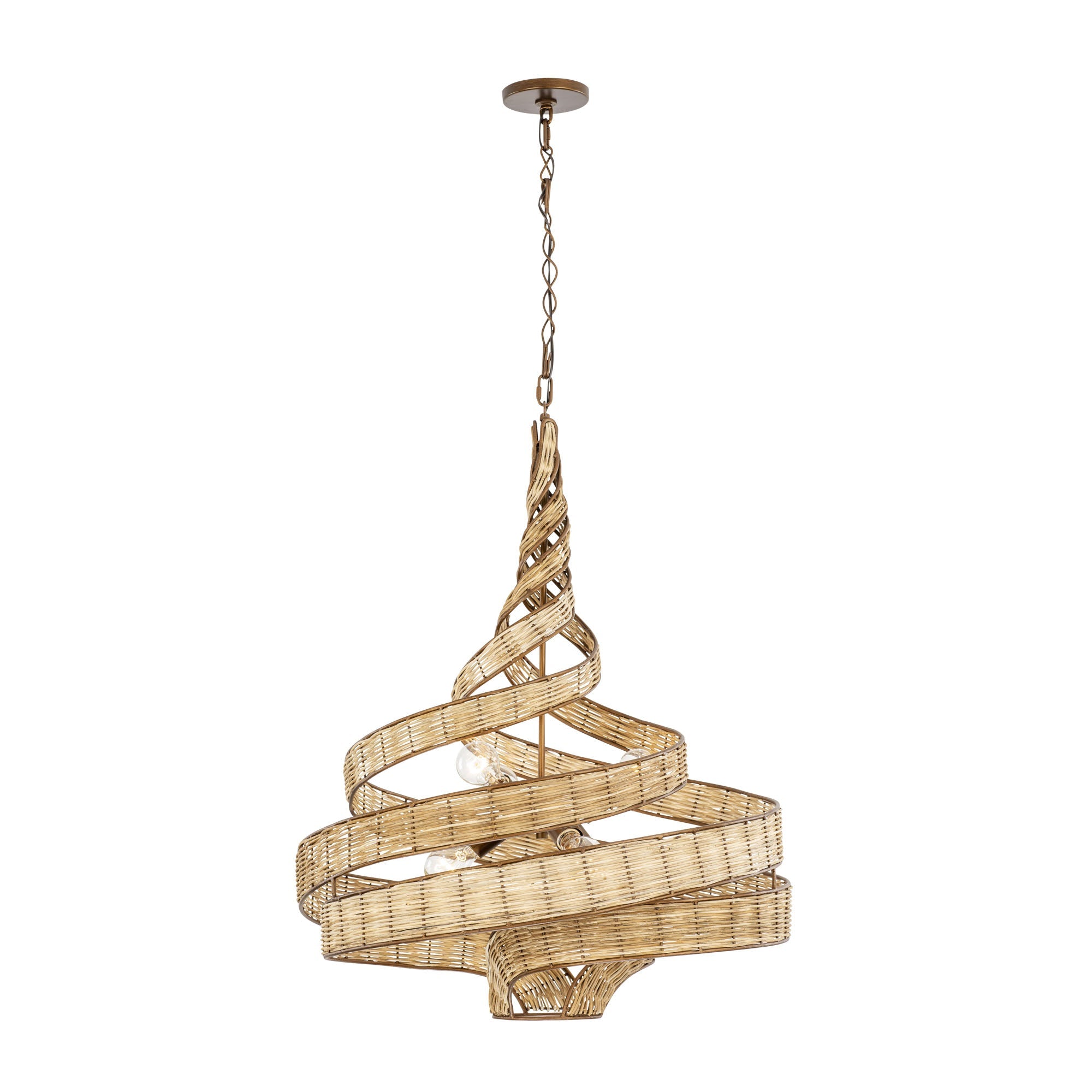 Flow 240P06BTR 6-Lt Twist Pendant Light - Baguette/Natural Rattan