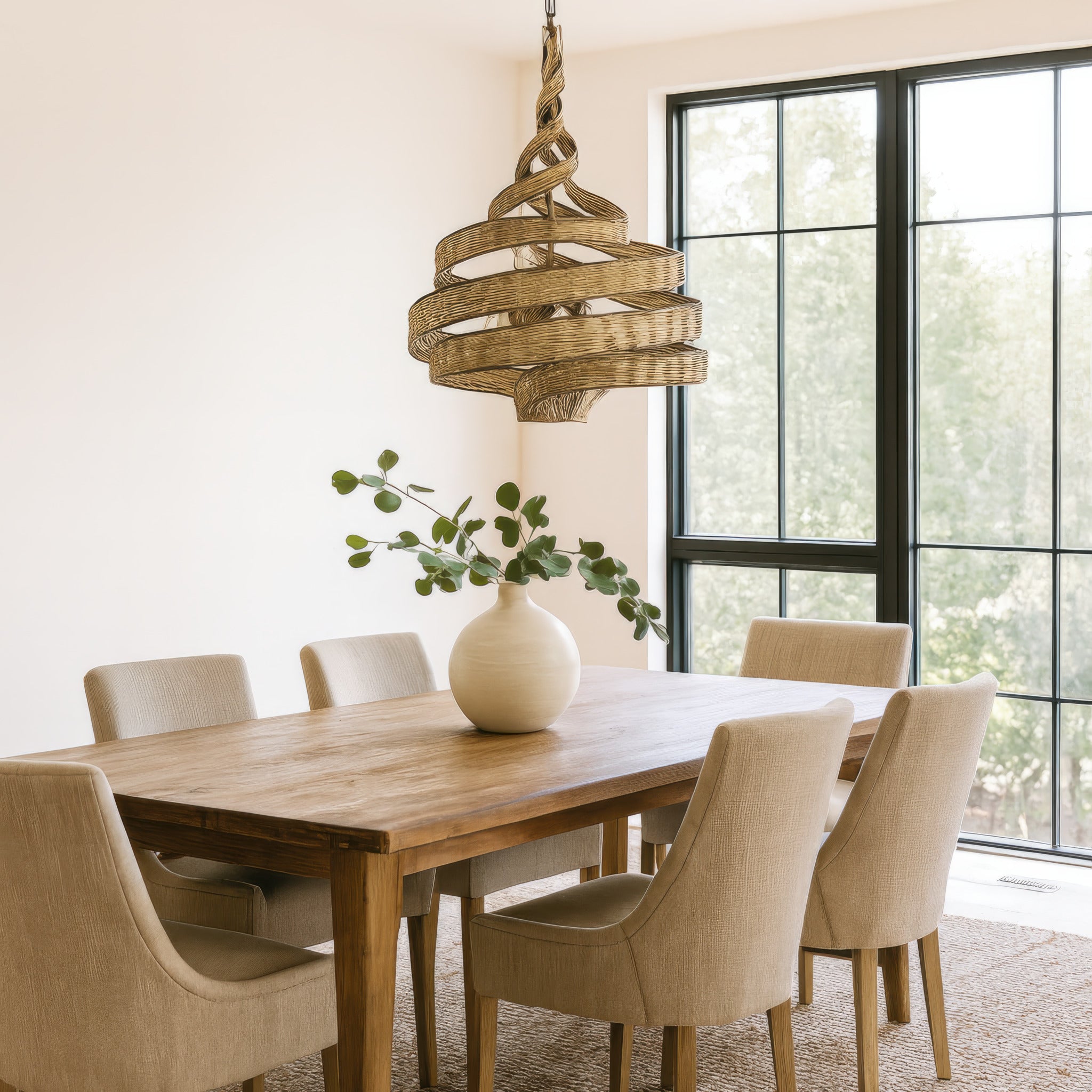 Flow 6 Light Twist Pendant - Baguette/Natural Rattan
