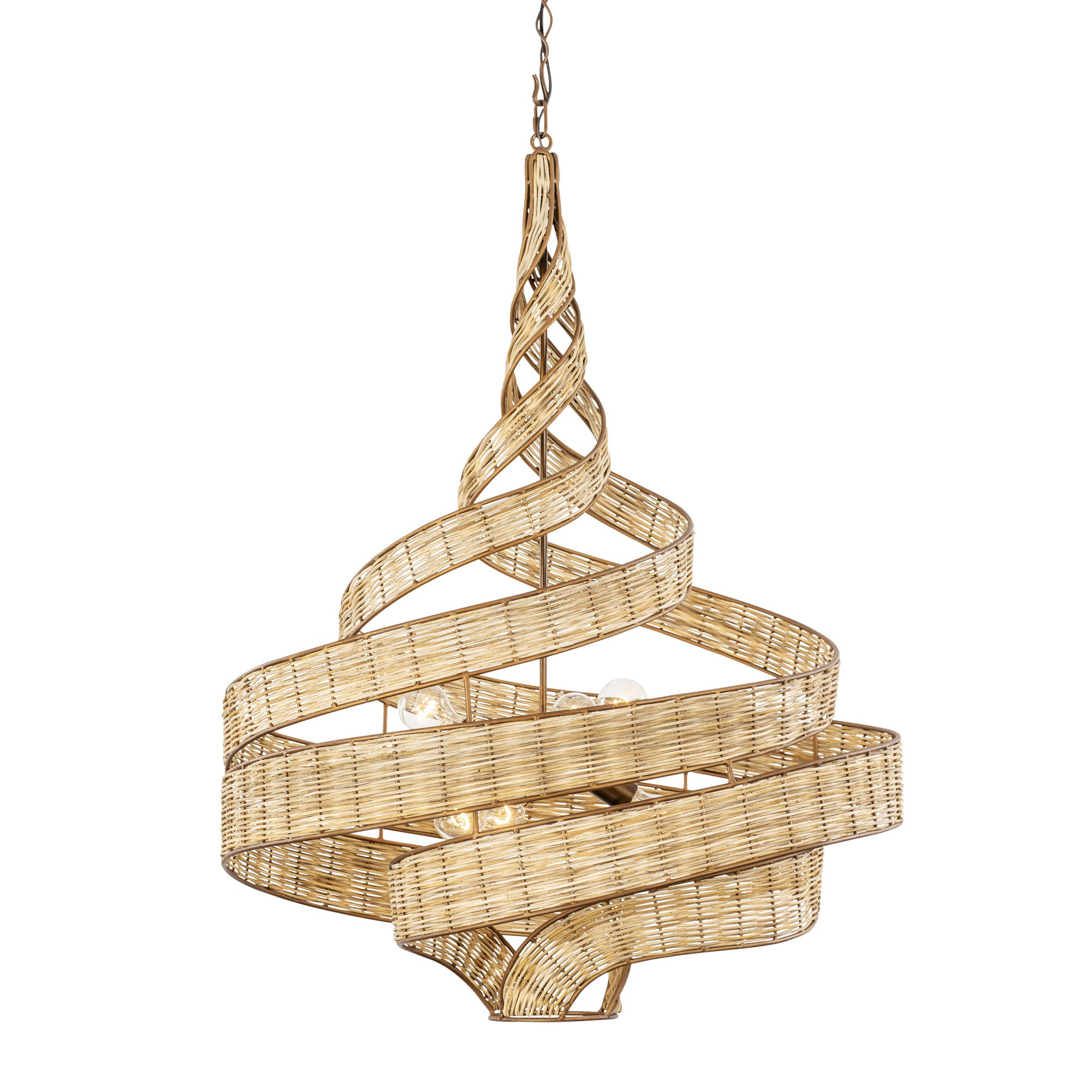 Flow 6 Light Large Twist Pendant - Baguette/Natural Rattan