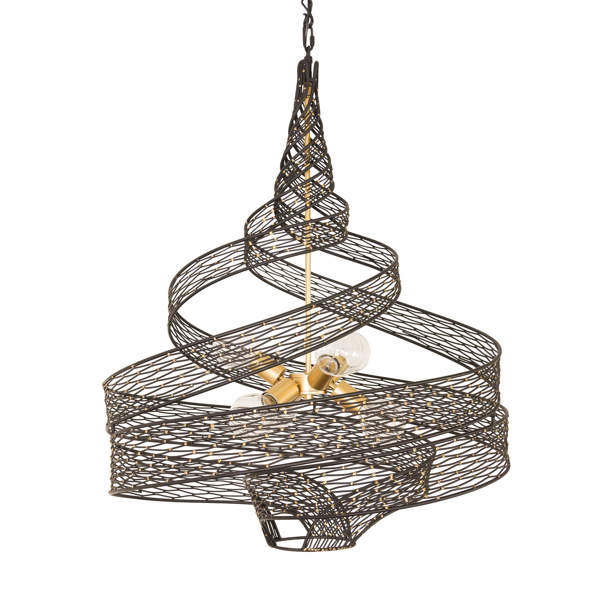 Flow 6 Light Large Twist Pendant - Matte Black/French Gold