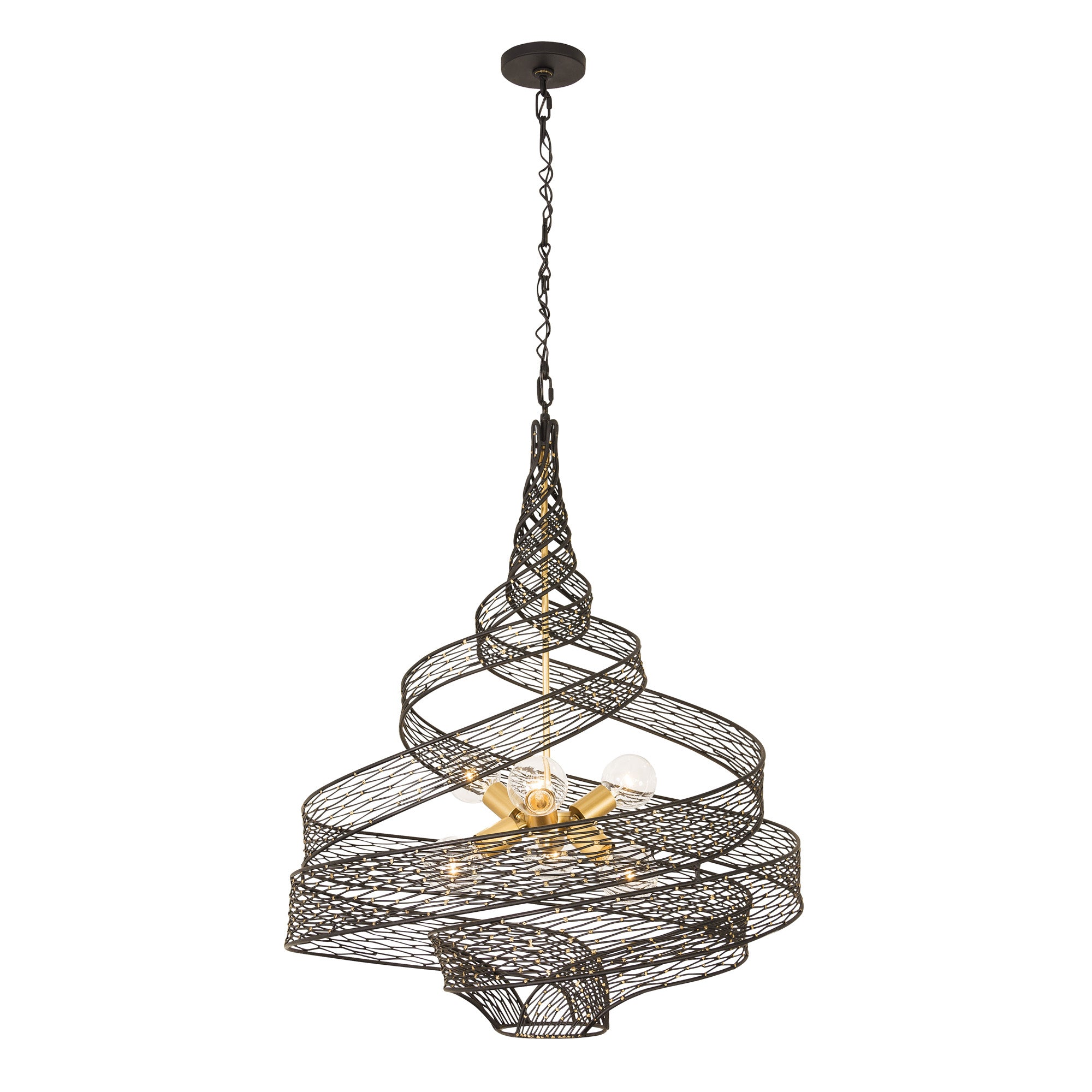 Flow 6 Light Large Twist Pendant - Matte Black/French Gold