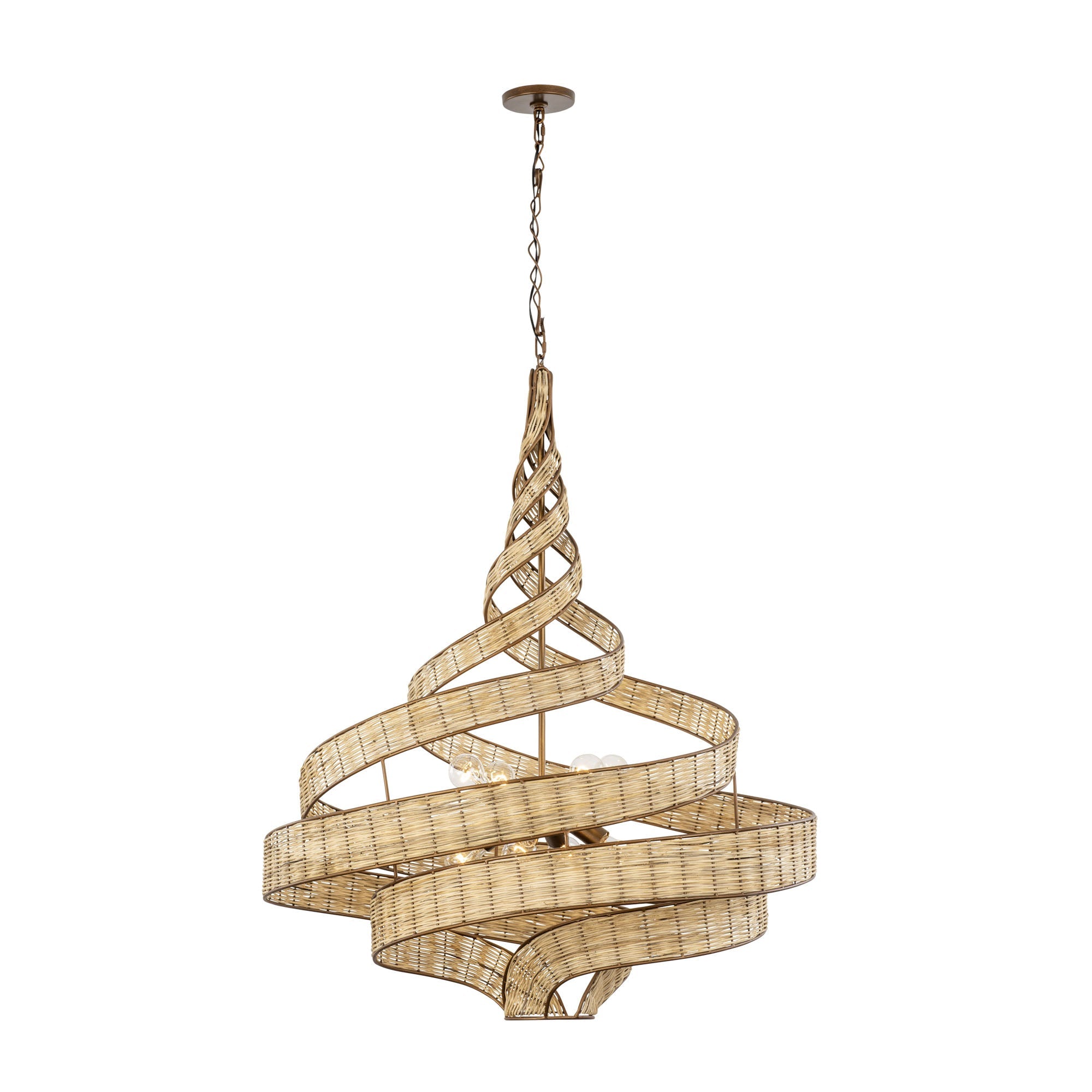 Flow 240P08BTR 8-Lt Twist Pendant Light - Baguette/Natural Rattan