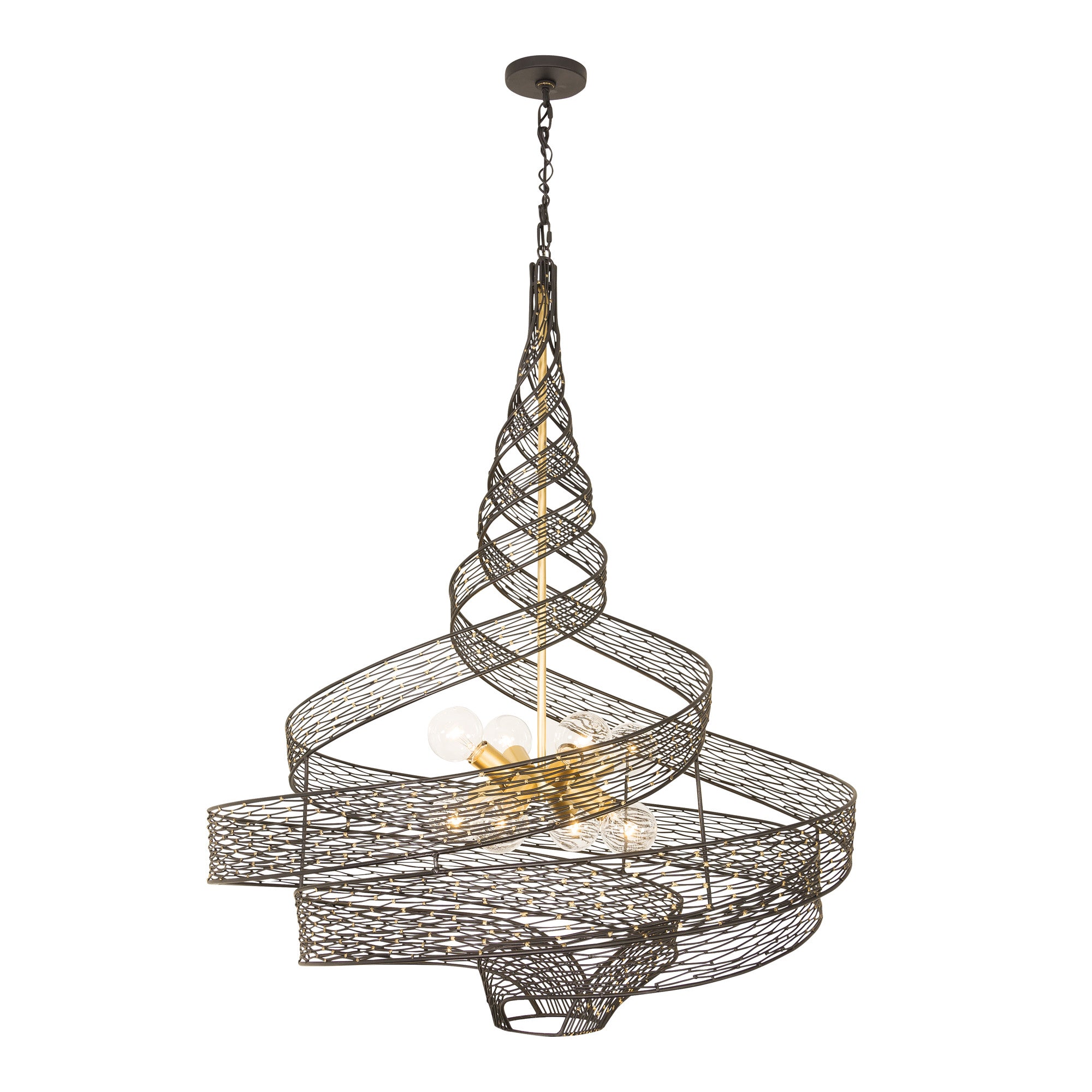 Flow 8 Light Twist Pendant - Matte Black/French Gold