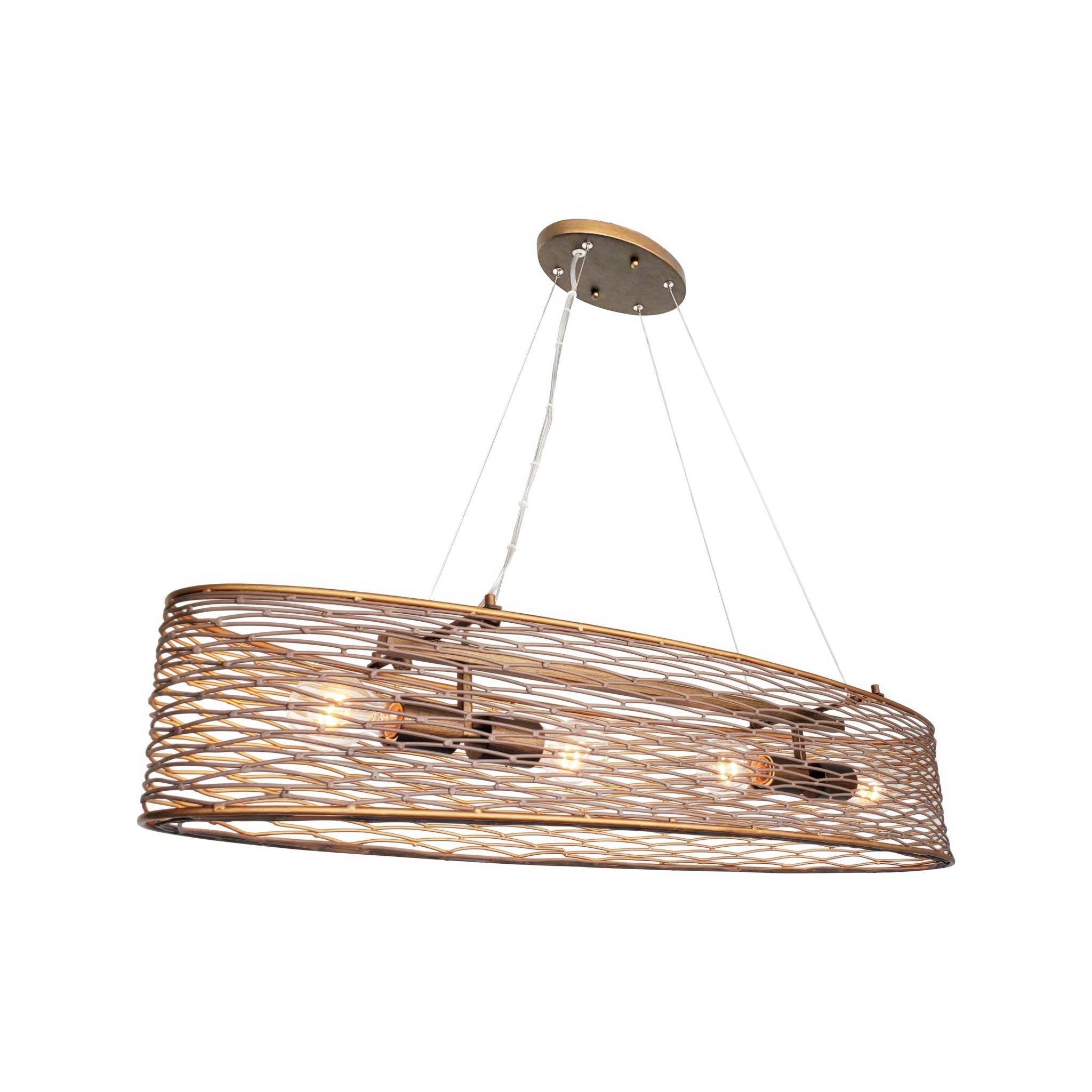 Flow 4 Light Oval Linear Pendant w/Fabric Shade - Hammered Ore