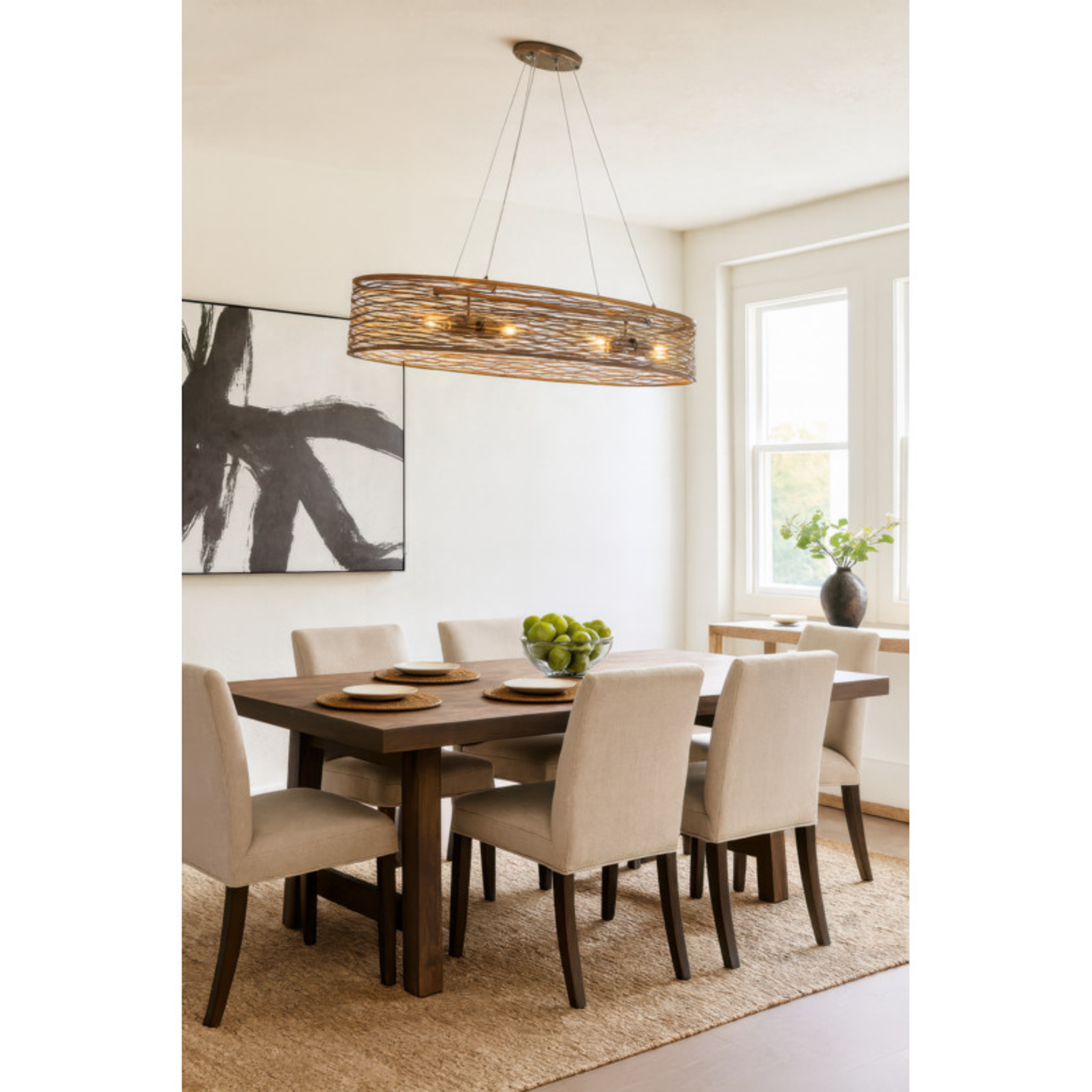 Flow 4-Light Oval Linear Pendant w/Fabric Shade - Hammered Ore