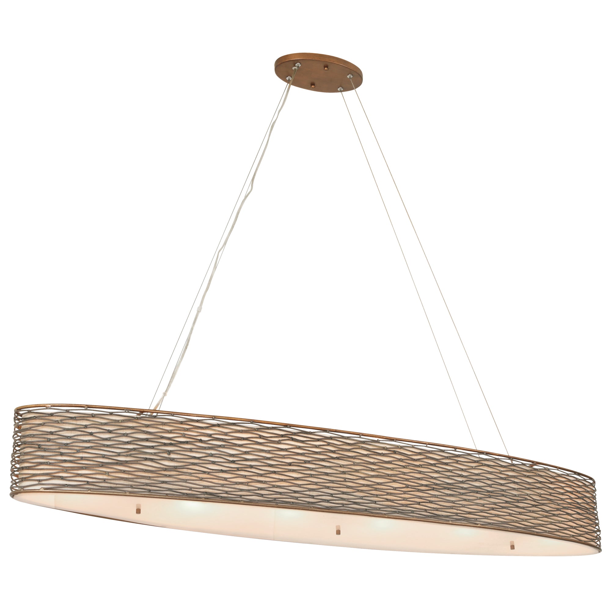 Flow 6 Light Oval Linear Pendant w/Fabric Shade - Hammered Ore