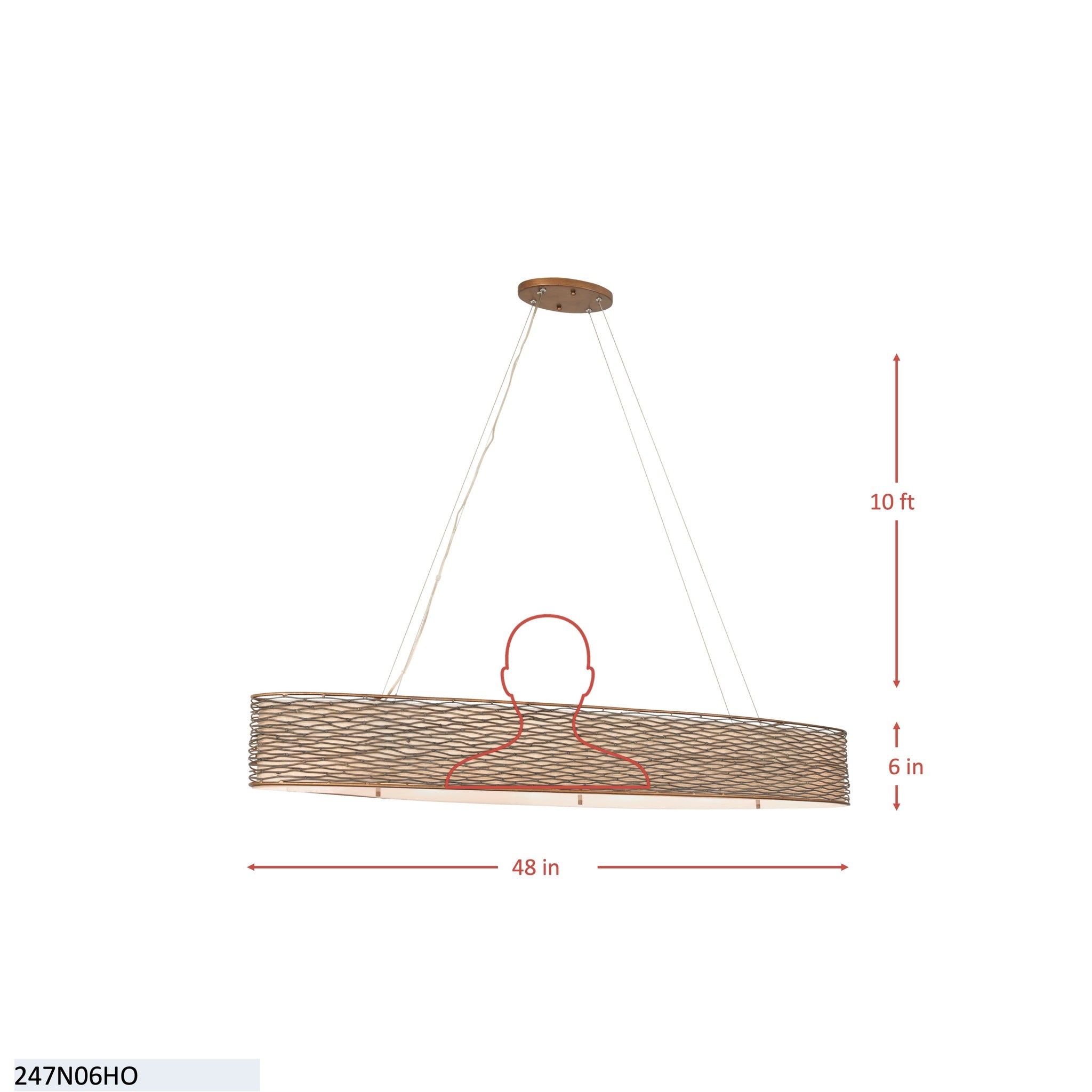 Flow 6 Light Oval Linear Pendant w/Fabric Shade - Hammered Ore