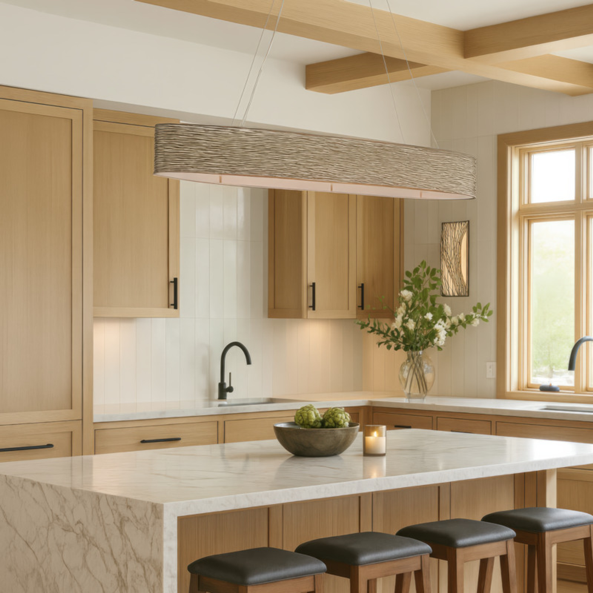 Flow 6-Light Oval Linear Pendant w/Fabric Shade - Hammered Ore