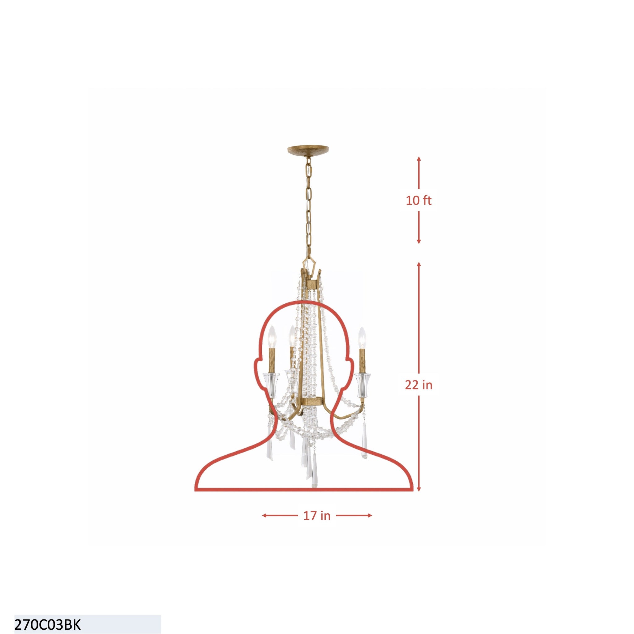 Barcelona 3 Light Crystal Chandelier - Brass Kisser