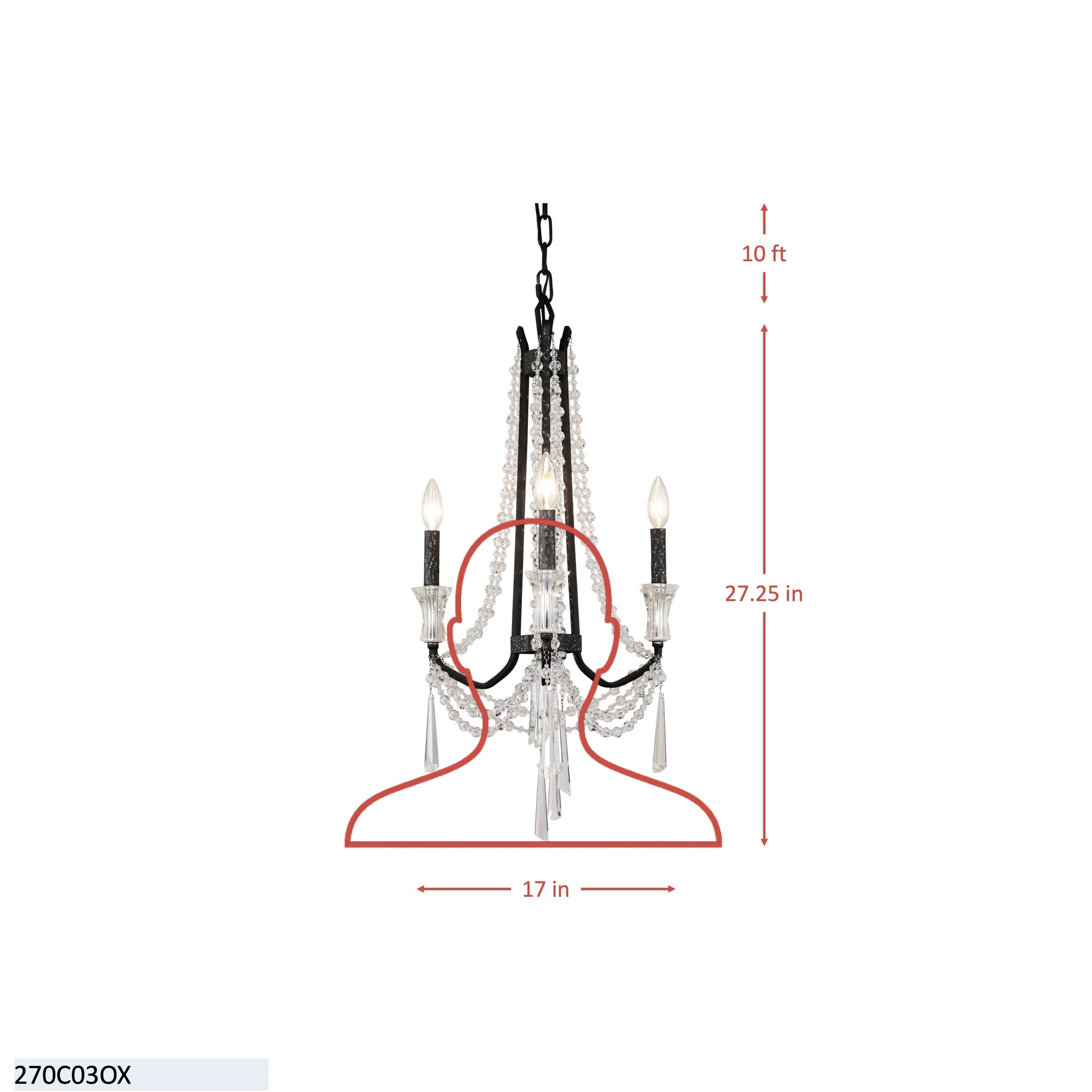 Barcelona 3 Light Crystal Chandelier - Onyx