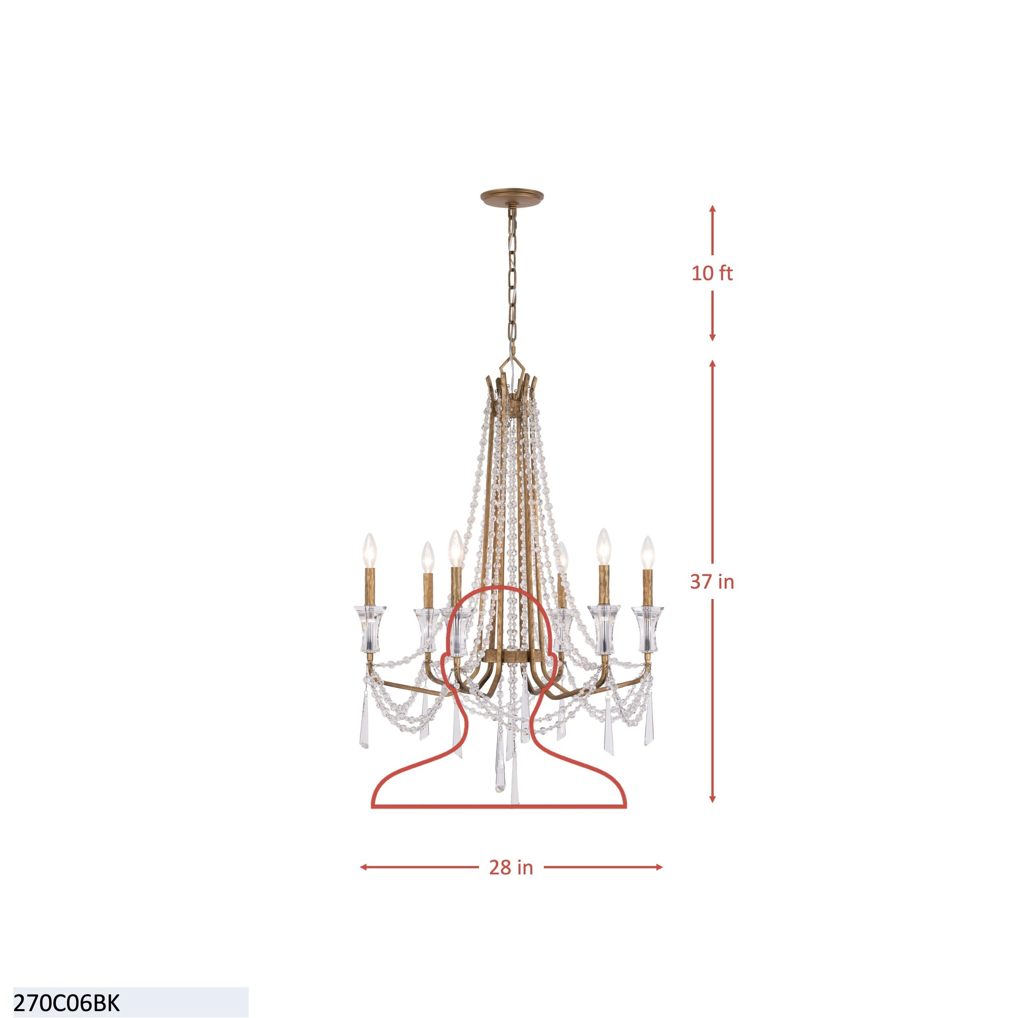 Barcelona 6 Light Crystal Chandelier - Brass Kisser