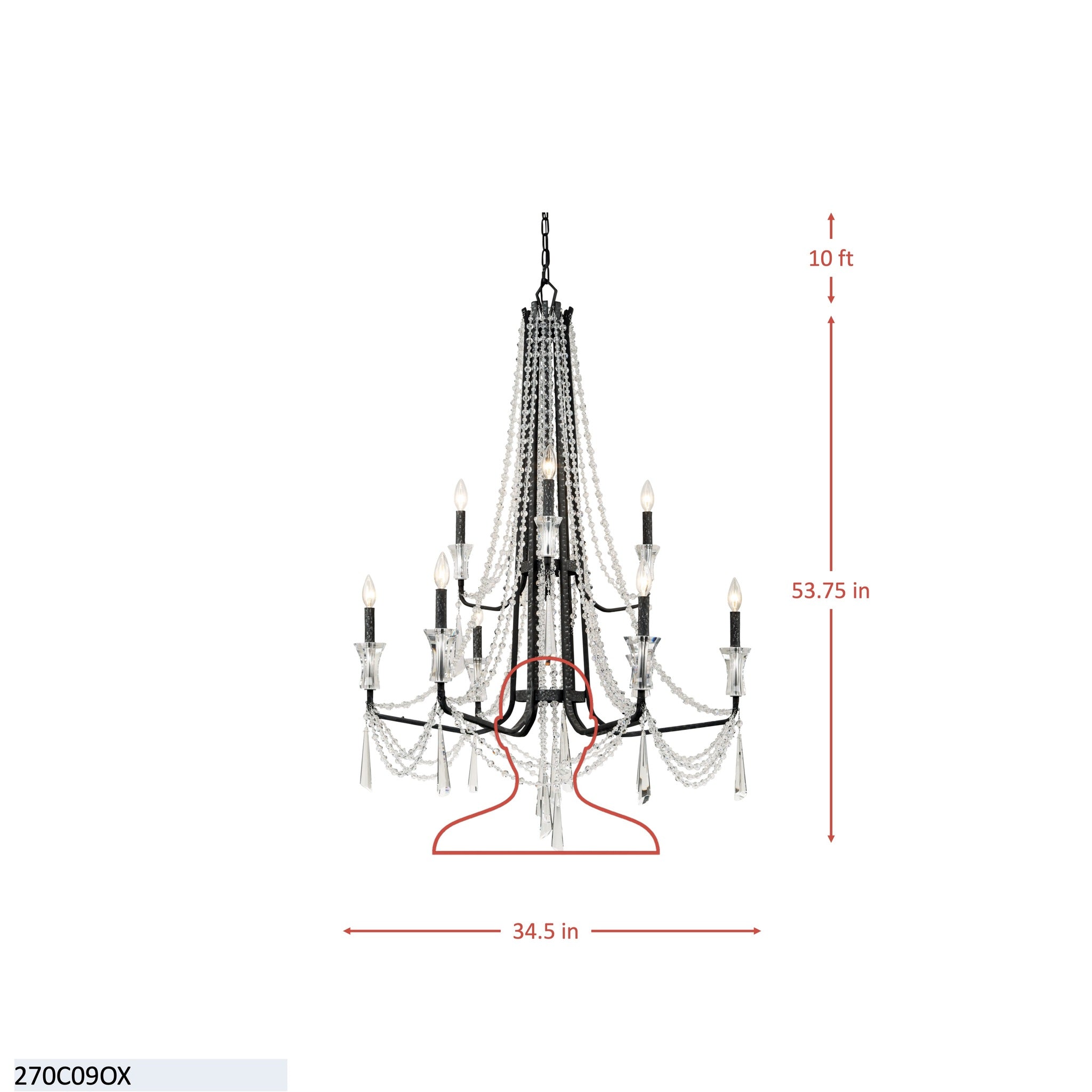 Barcelona 9 Light 2-Tier Crystal Chandelier - Transcend Silver