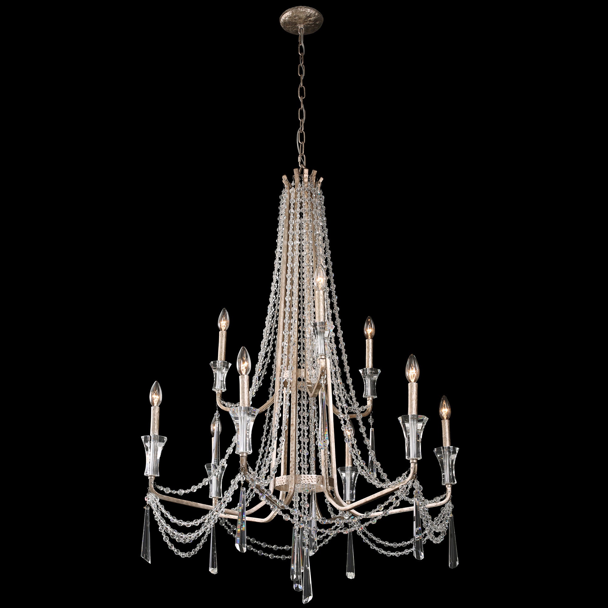 Barcelona 9 Light 2-Tier Crystal Chandelier - Transcend Silver
