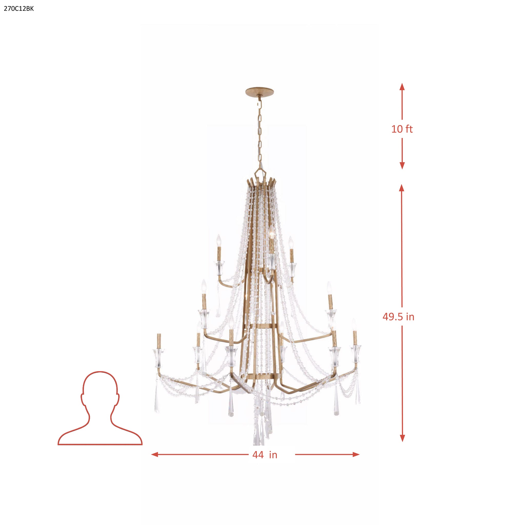Barcelona 12 Light 3-Tier Crystal Chandelier - Brass Kisser
