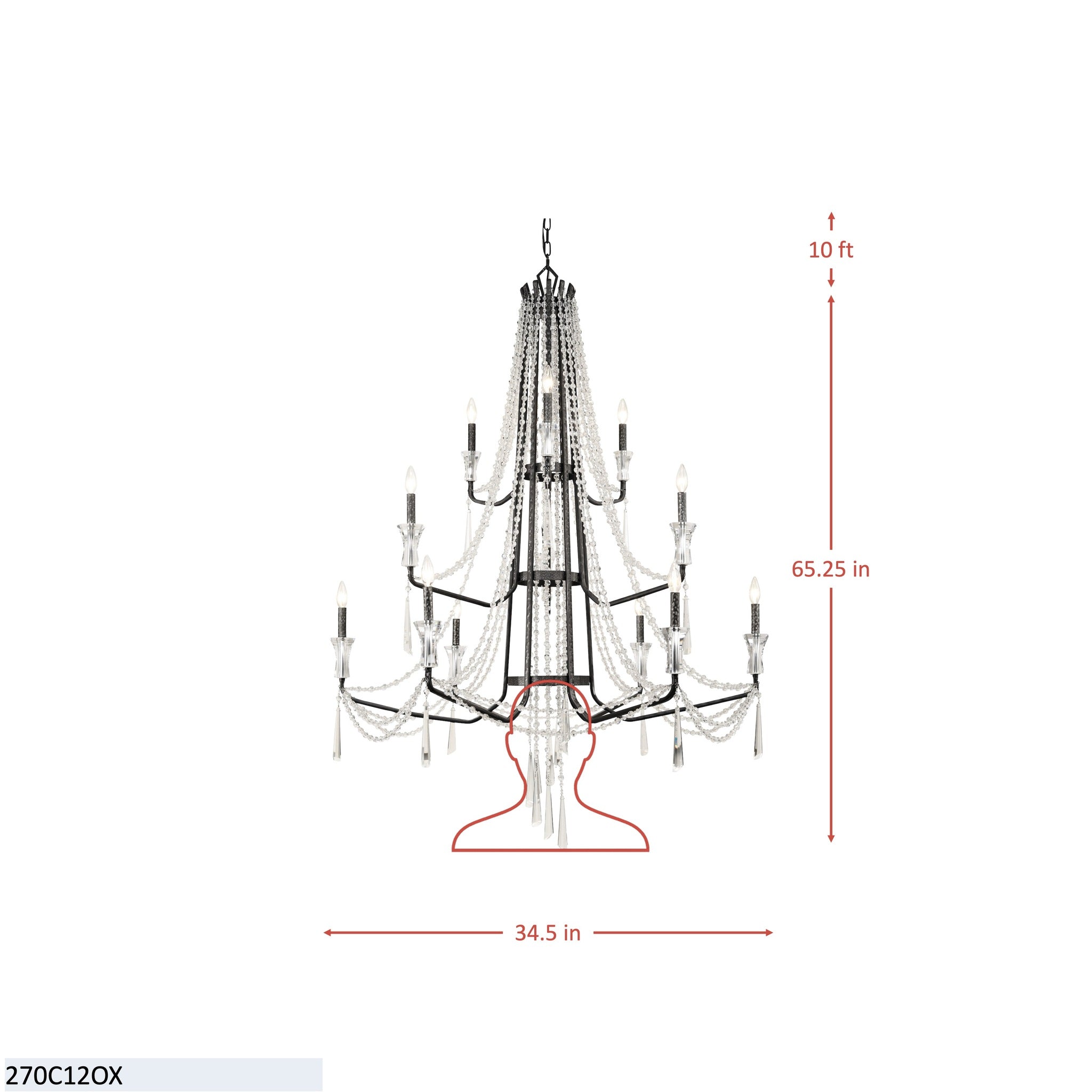 Barcelona 12 Light 3-Tier Crystal Chandelier - Onyx