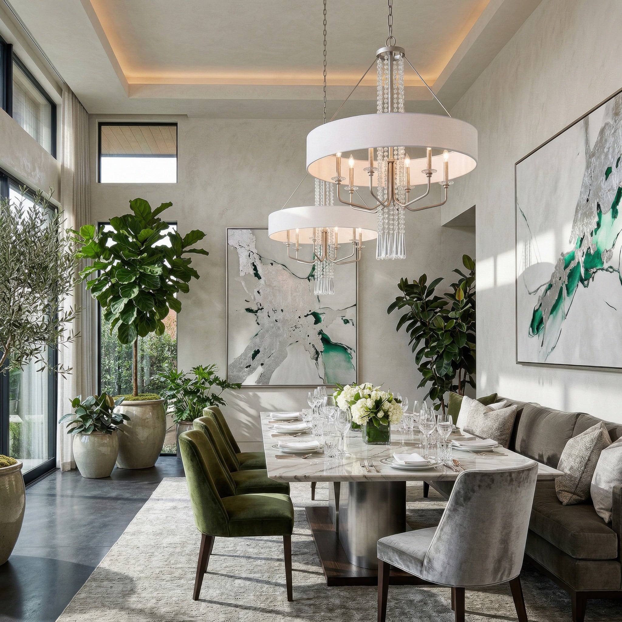 Barcelona 6 Light Pendant w/Shade - Transcend Silver