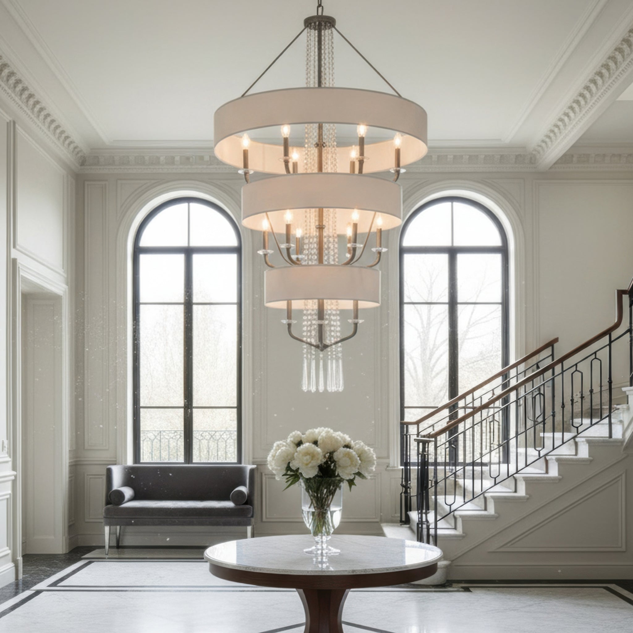 Barcelona 15 Light Pendant w/Shade - Transcend Silver