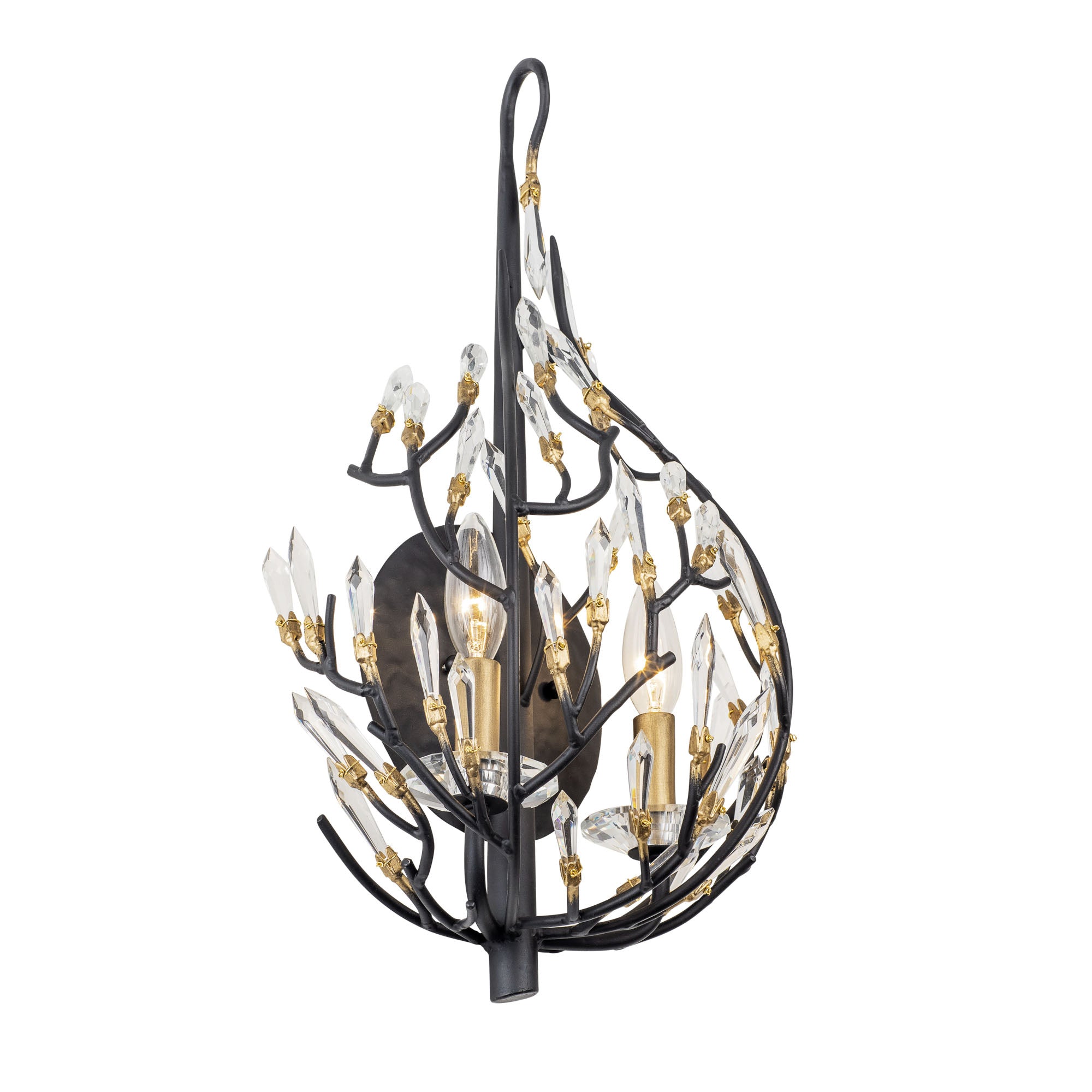 Bask 2 Light Crystal Sconce - Matte Black/French Gold