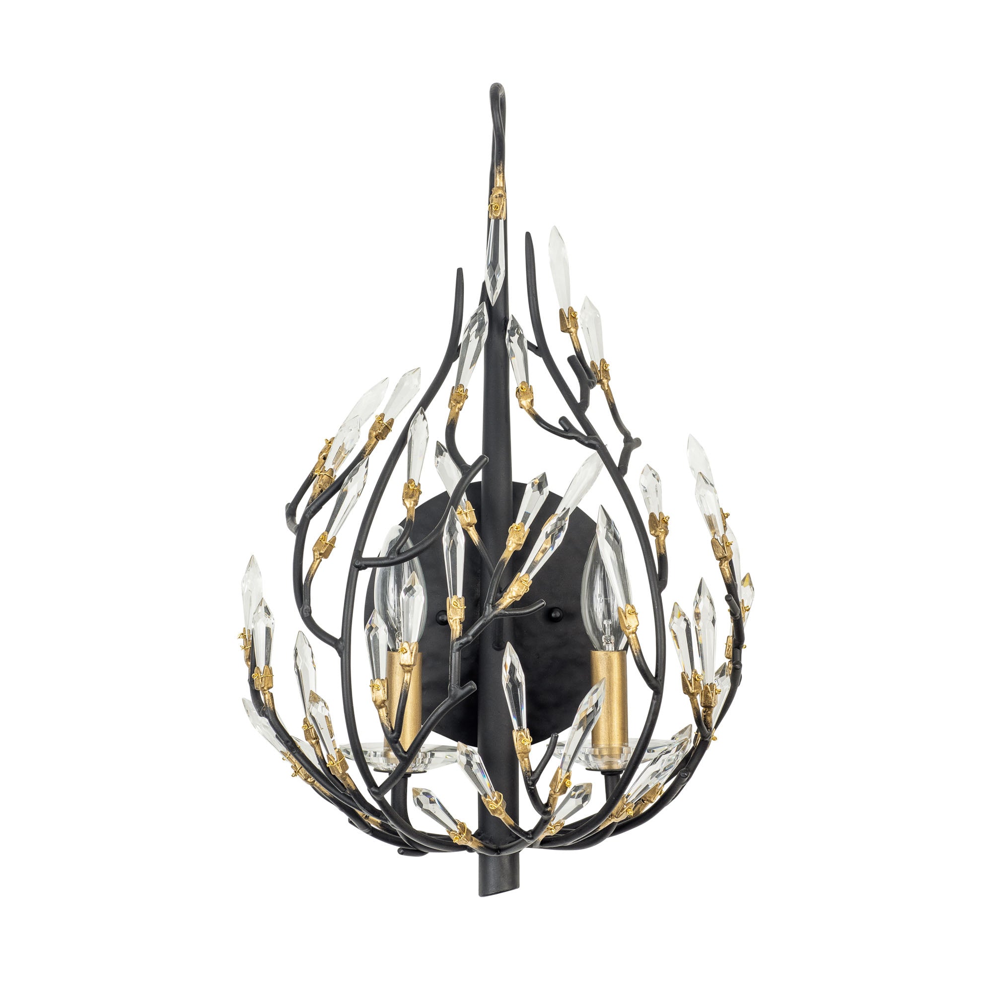 Bask 2 Light Crystal Sconce - Matte Black/French Gold