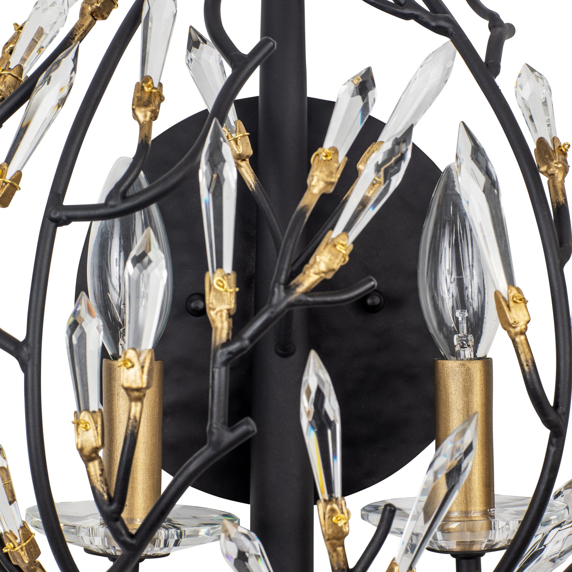 Bask 2 Light Crystal Sconce - Matte Black/French Gold