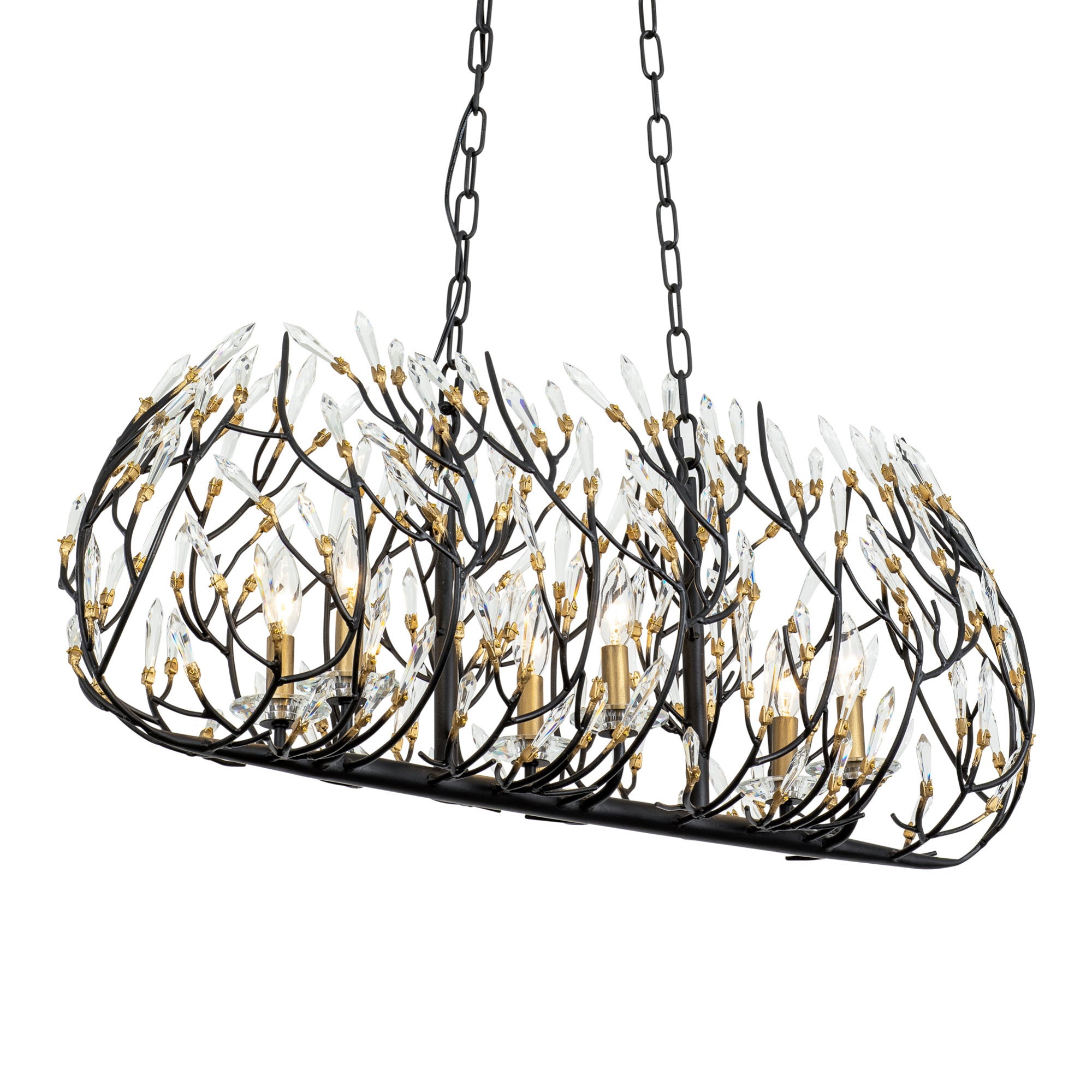 Bask 6 Light Crystal Linear Pendant - Matte Black/French Gold