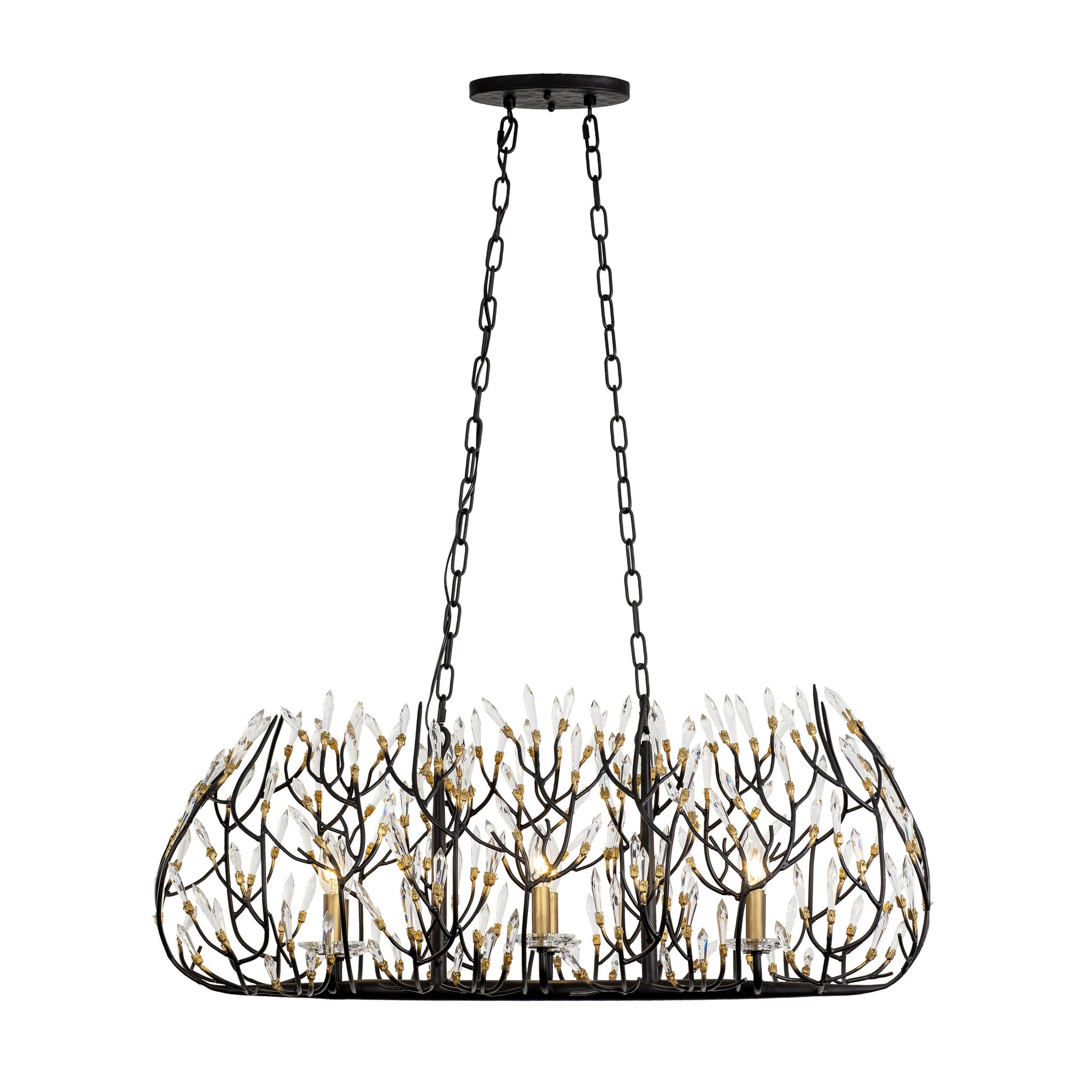 Bask 6 Light Crystal Linear Pendant - Matte Black/French Gold