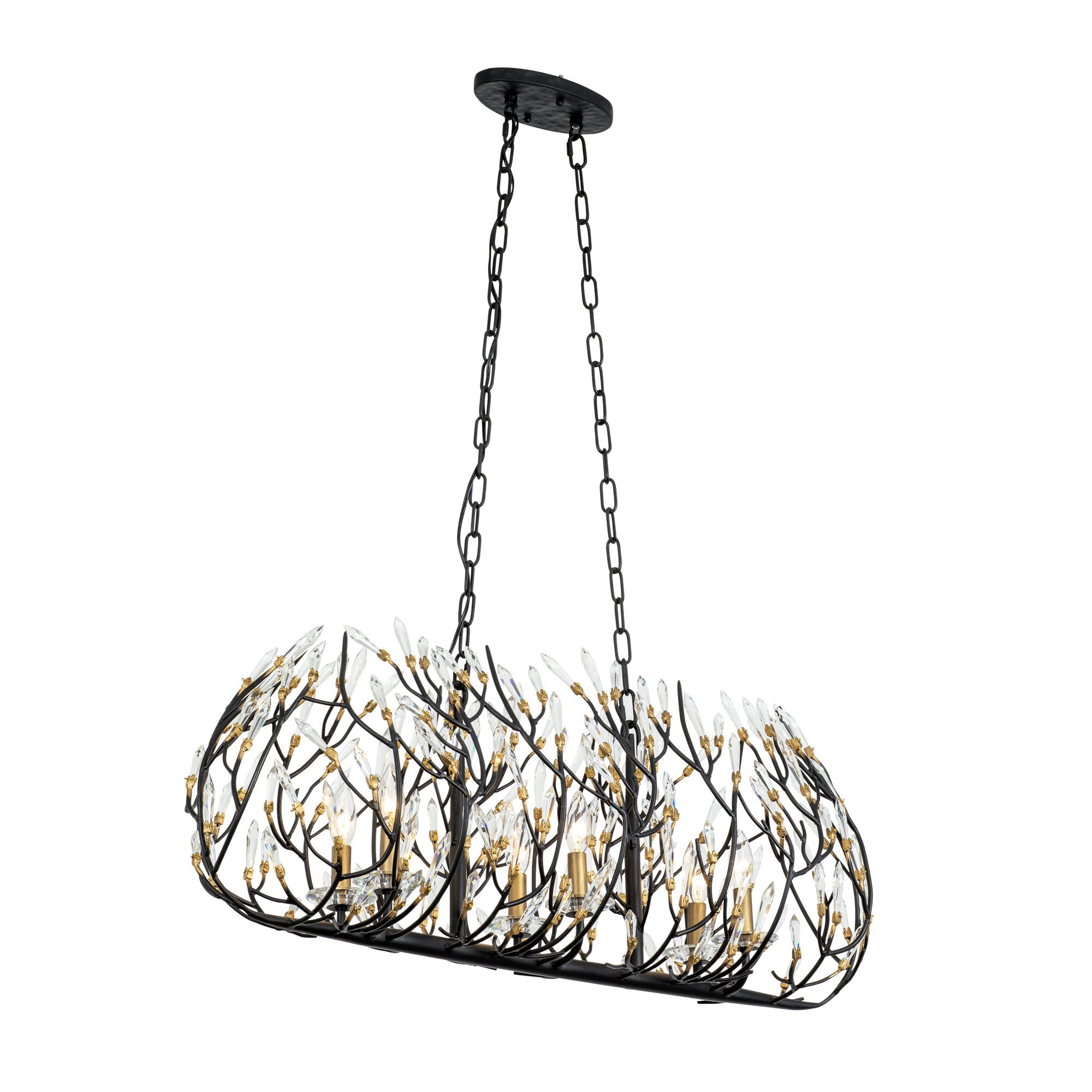 Bask 6 Light Crystal Linear Pendant - Matte Black/French Gold