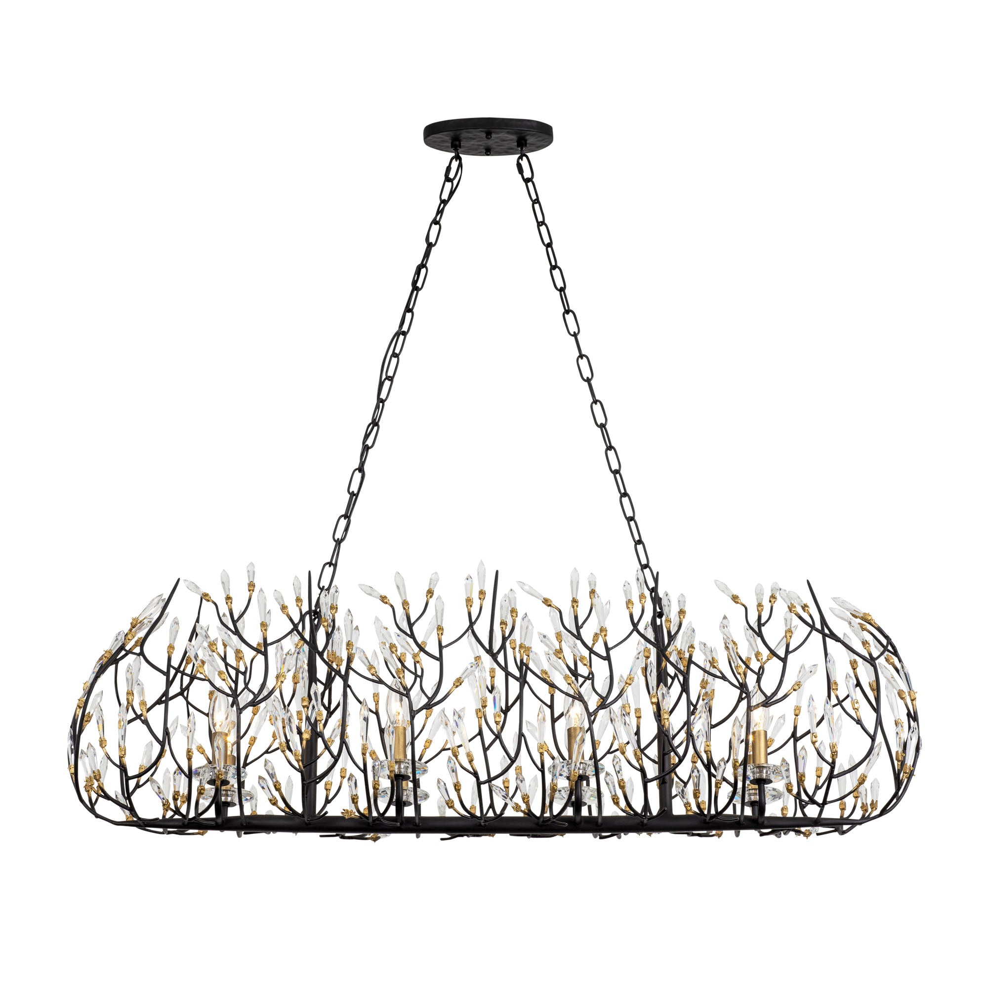 Bask 8 Light Crystal Linear Pendant - Matte Black/French Gold