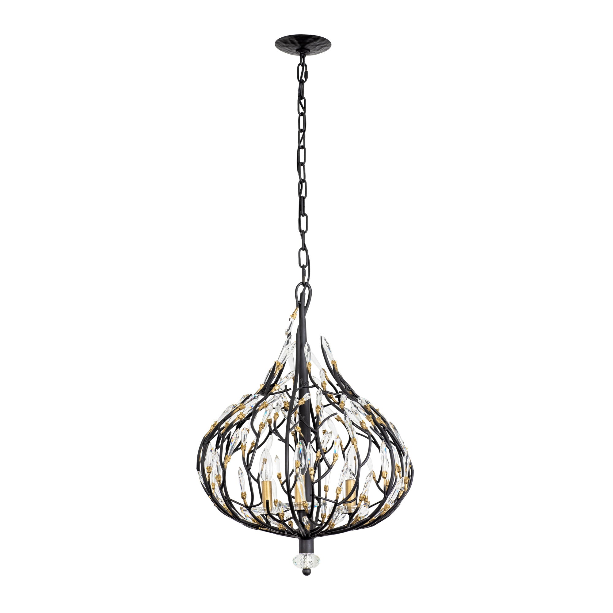 Bask 3 Light Crystal Pendant - Matte Black/French Gold