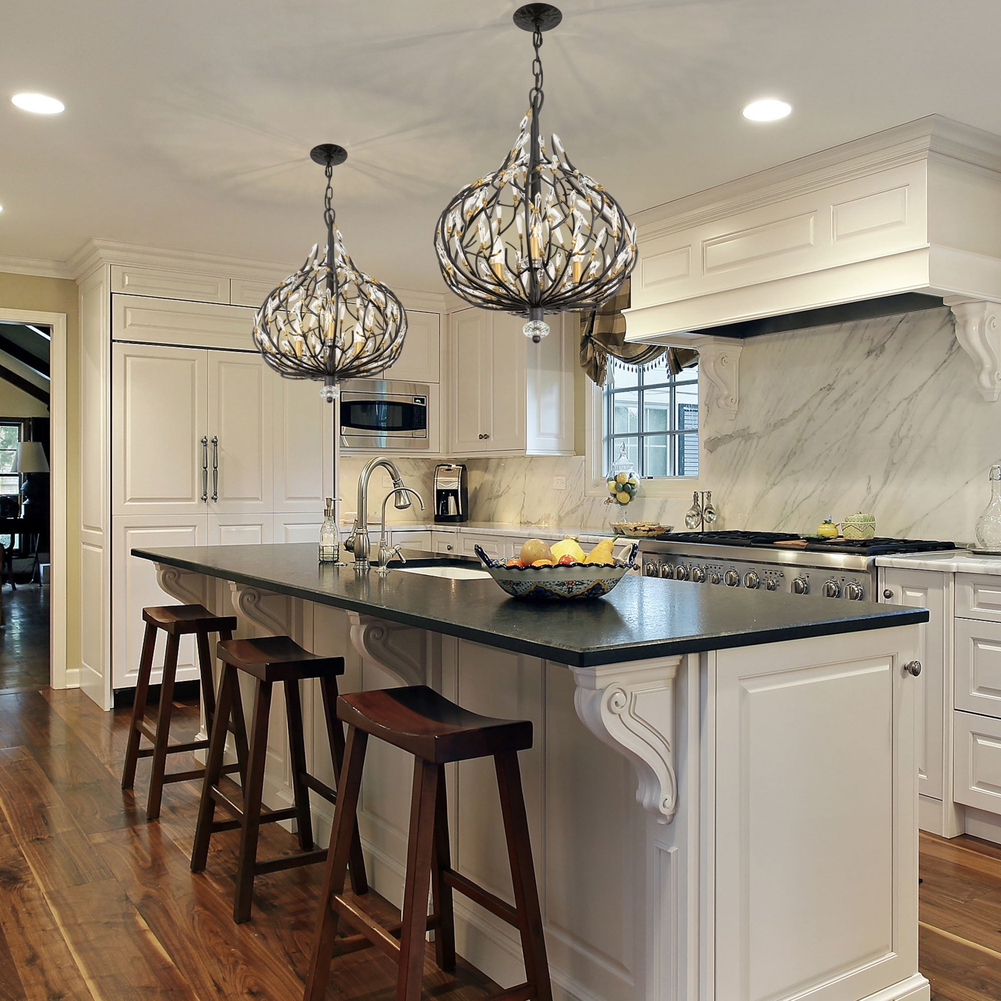 Bask 3 Light Crystal Pendant - Matte Black/French Gold