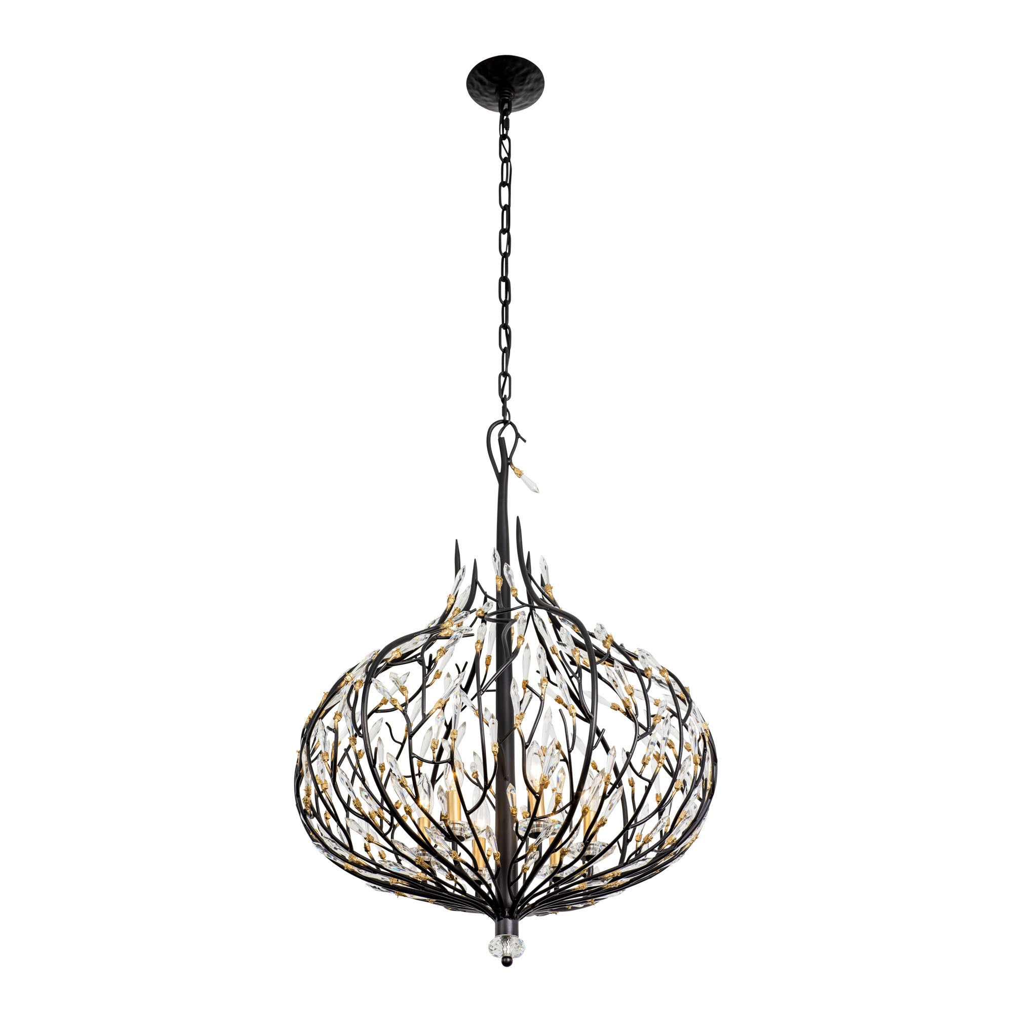 Bask 6 Light Crystal Pendant - Matte Black/French Gold