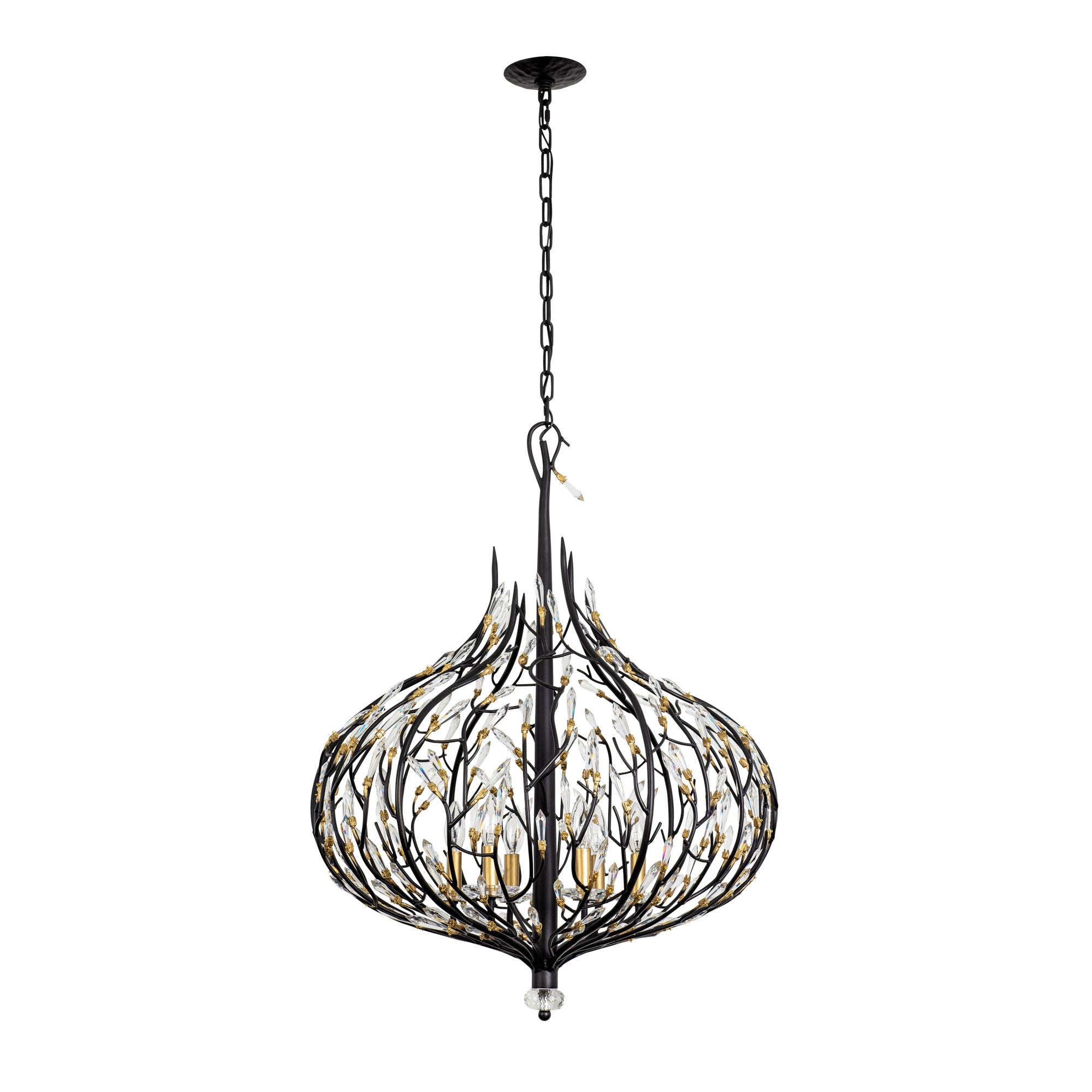 Bask 6 Light Crystal Pendant - Matte Black/French Gold