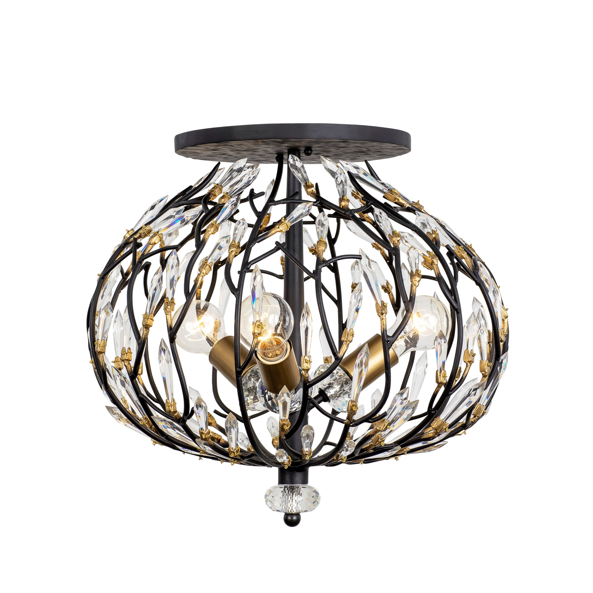 Bask 3 Light Crystal Semi-Flush - Matte Black/French Gold