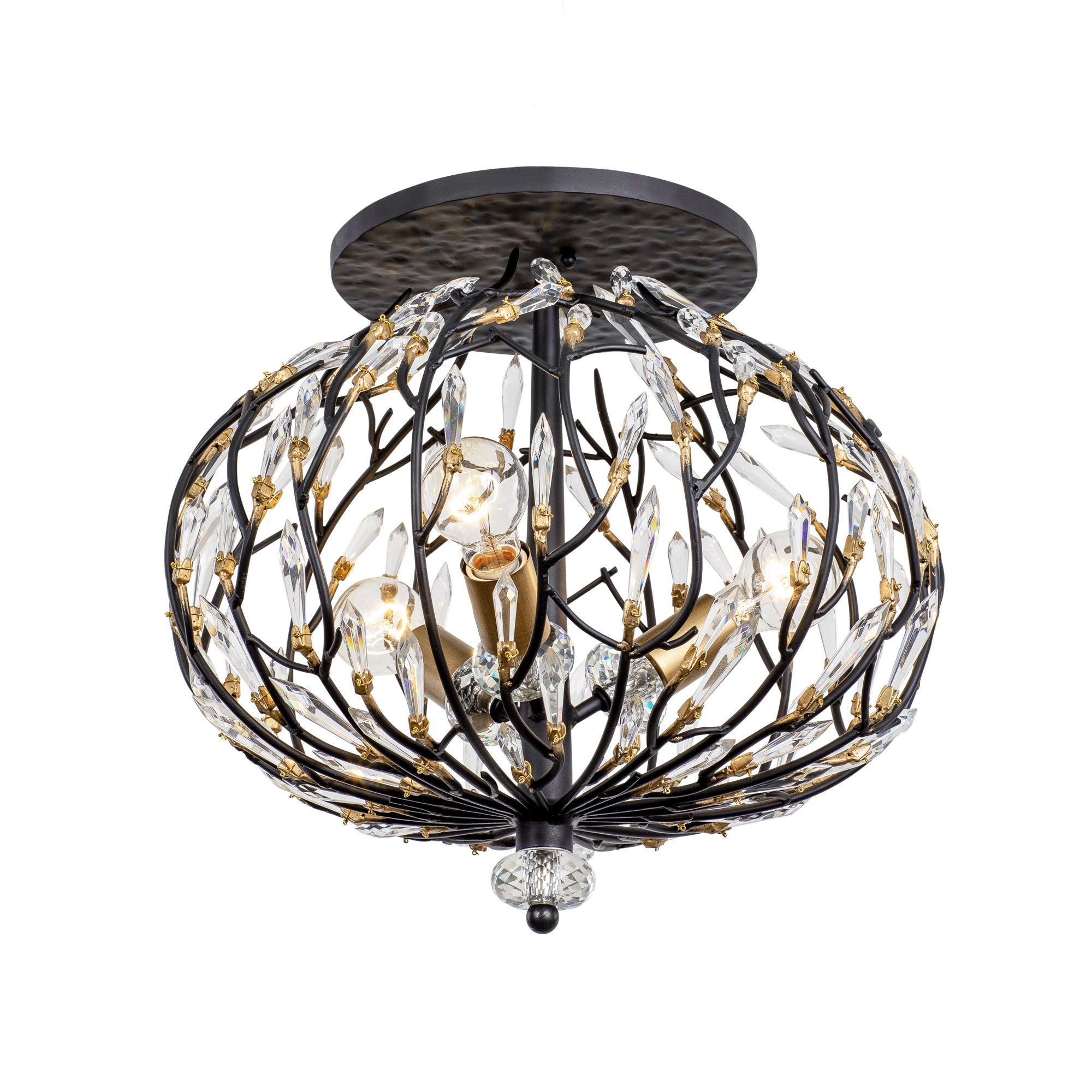 Bask 3 Light Crystal Semi-Flush - Matte Black/French Gold