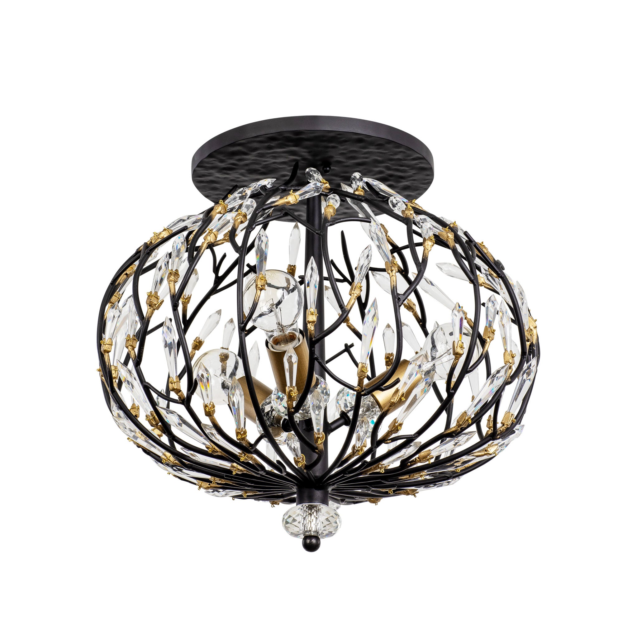 Bask 3 Light Crystal Semi-Flush - Matte Black/French Gold