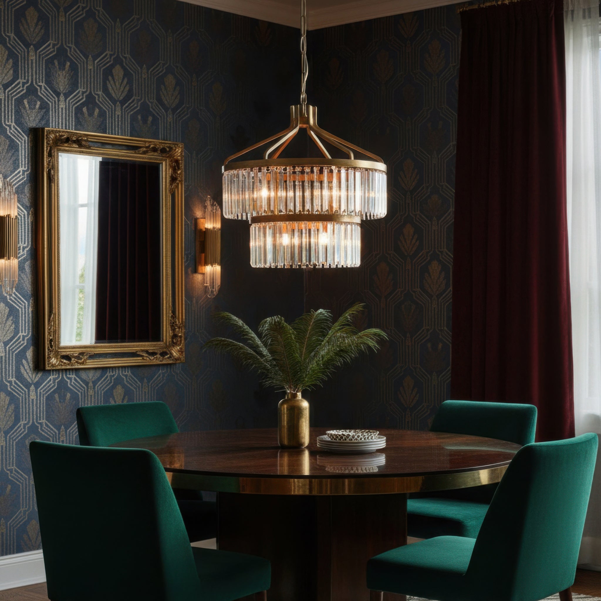 Social Club 9 Light 2-Tier Crystal Pendant - Havana Gold