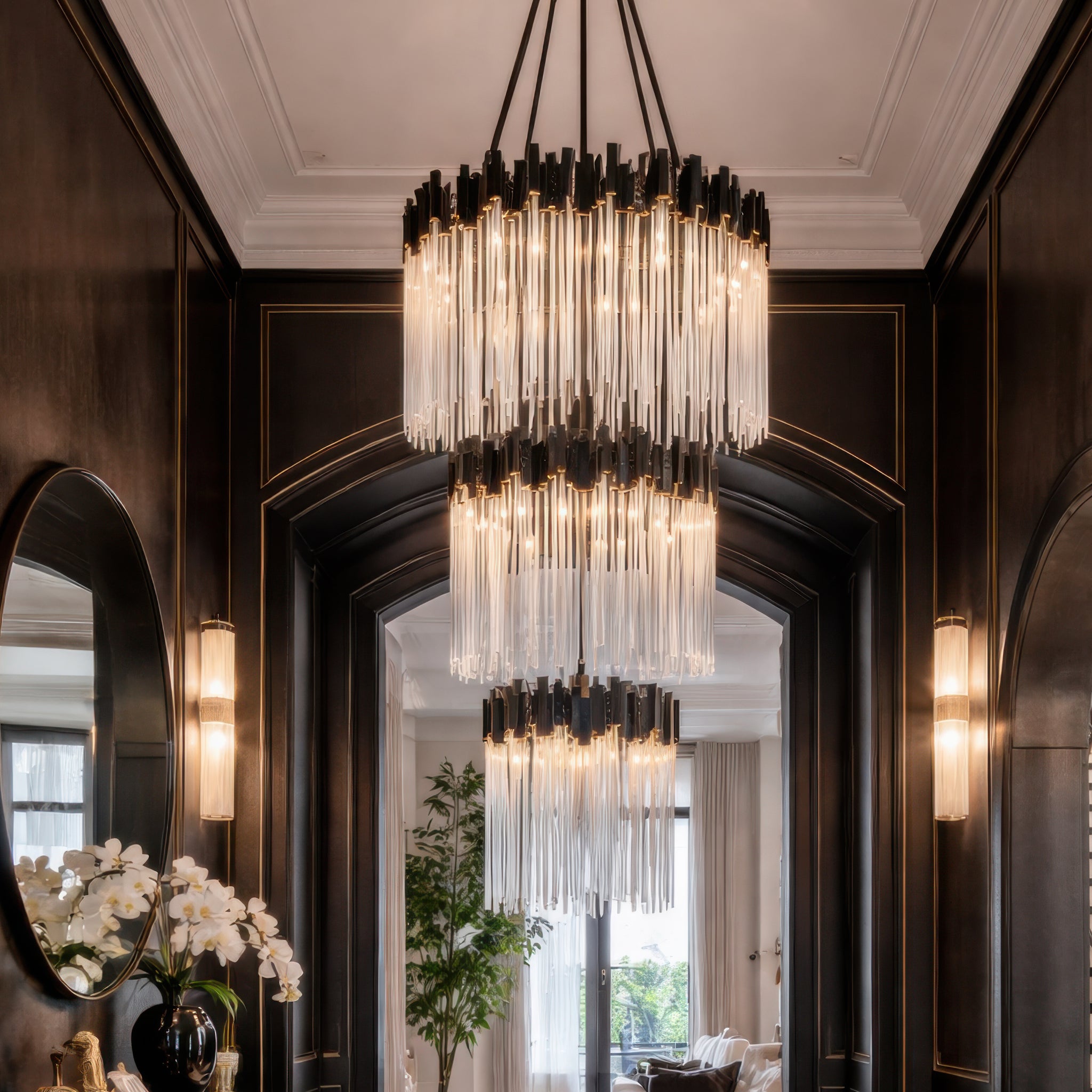 Matrix 18 Light 3-Tier Chandelier - Matte Black/French Gold