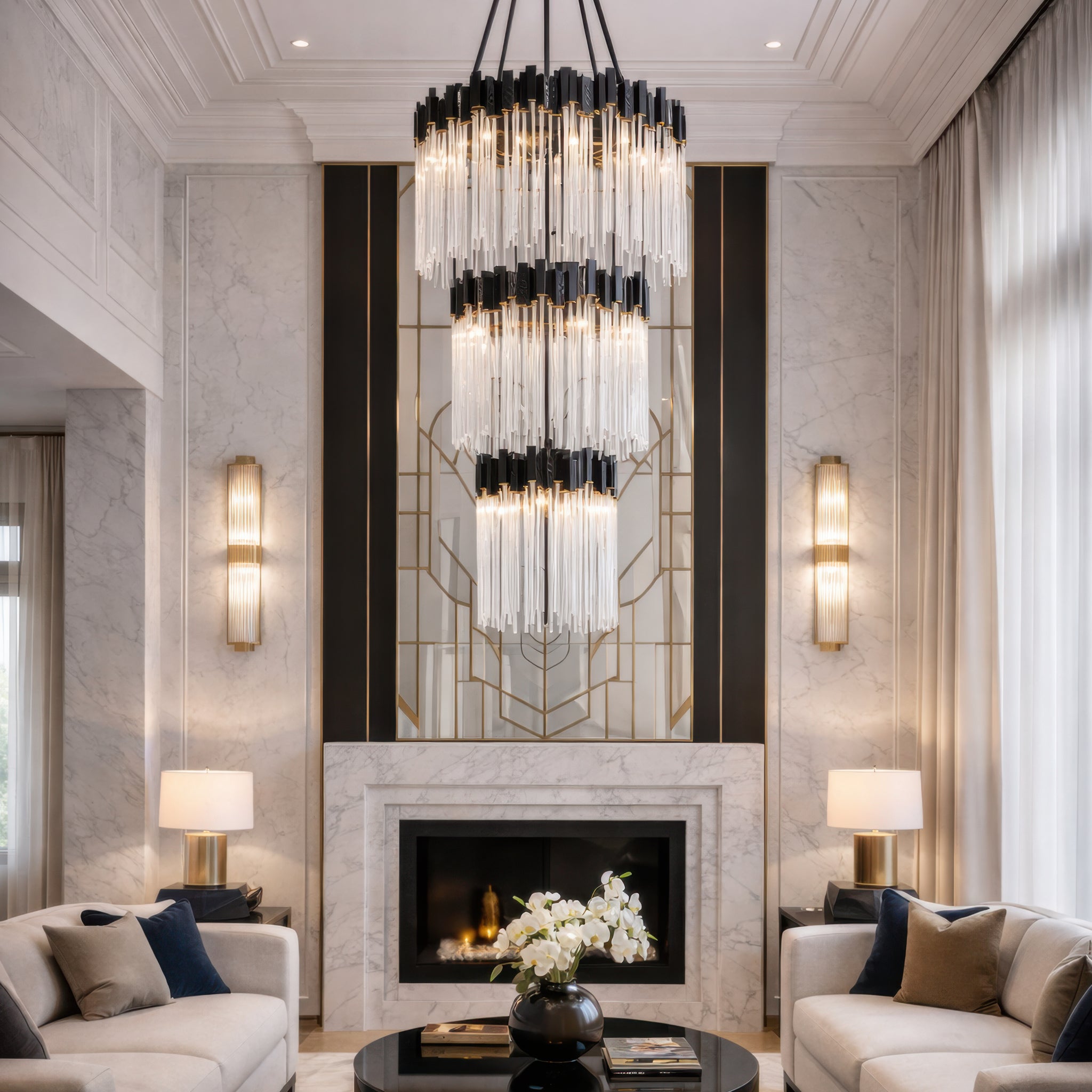 Matrix 18 Light 3-Tier Chandelier - Matte Black/French Gold