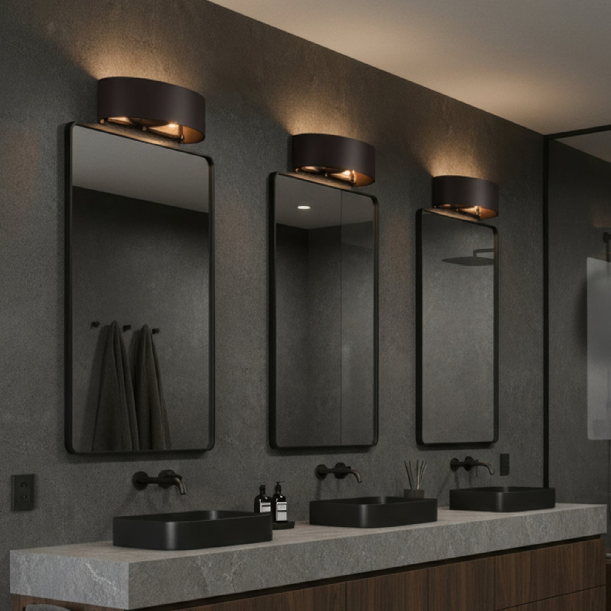 Cannery 2 Light Bath - Dark Bronze & French Gold