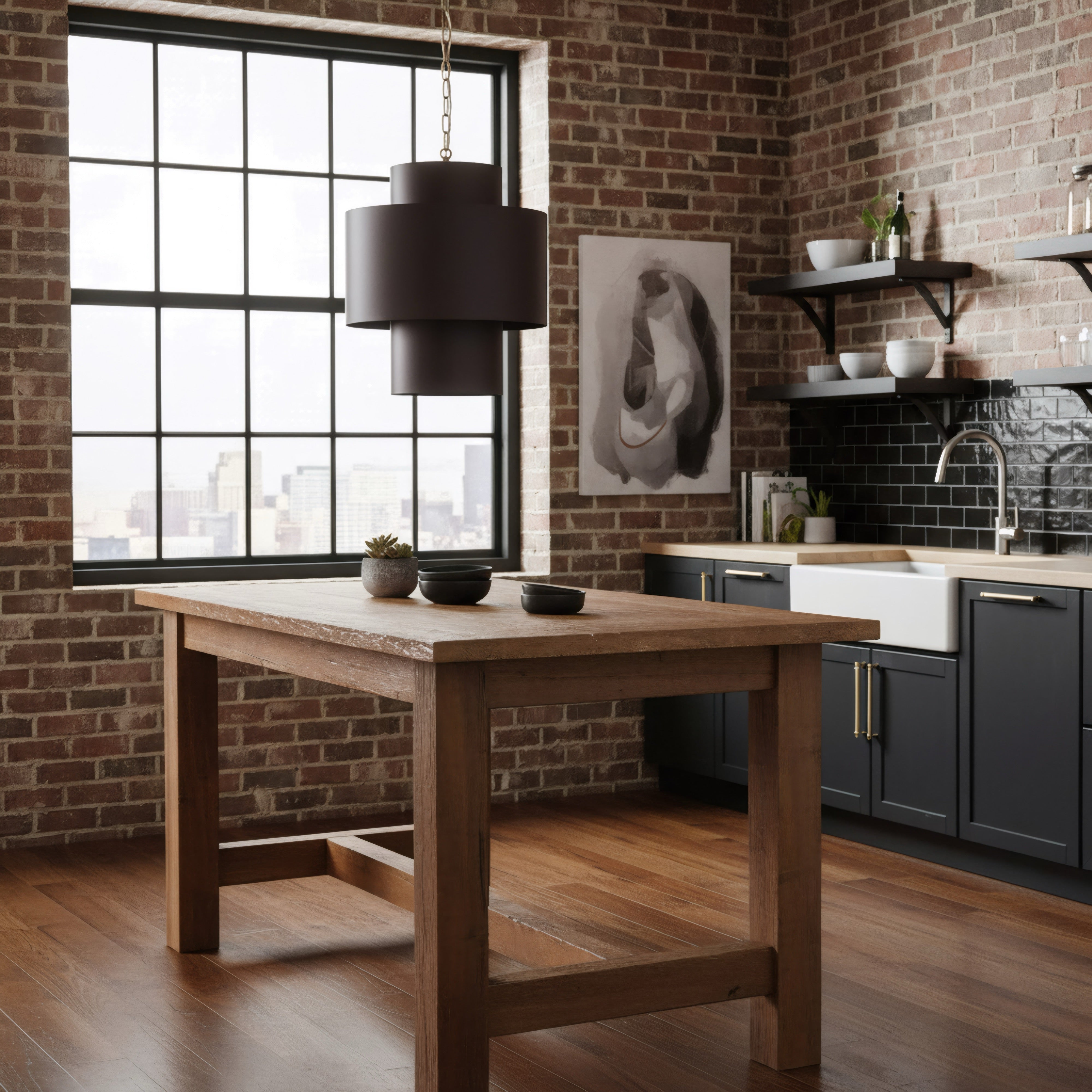 Cannery 4 Light Tall Pendant - Dark Bronze & French Gold