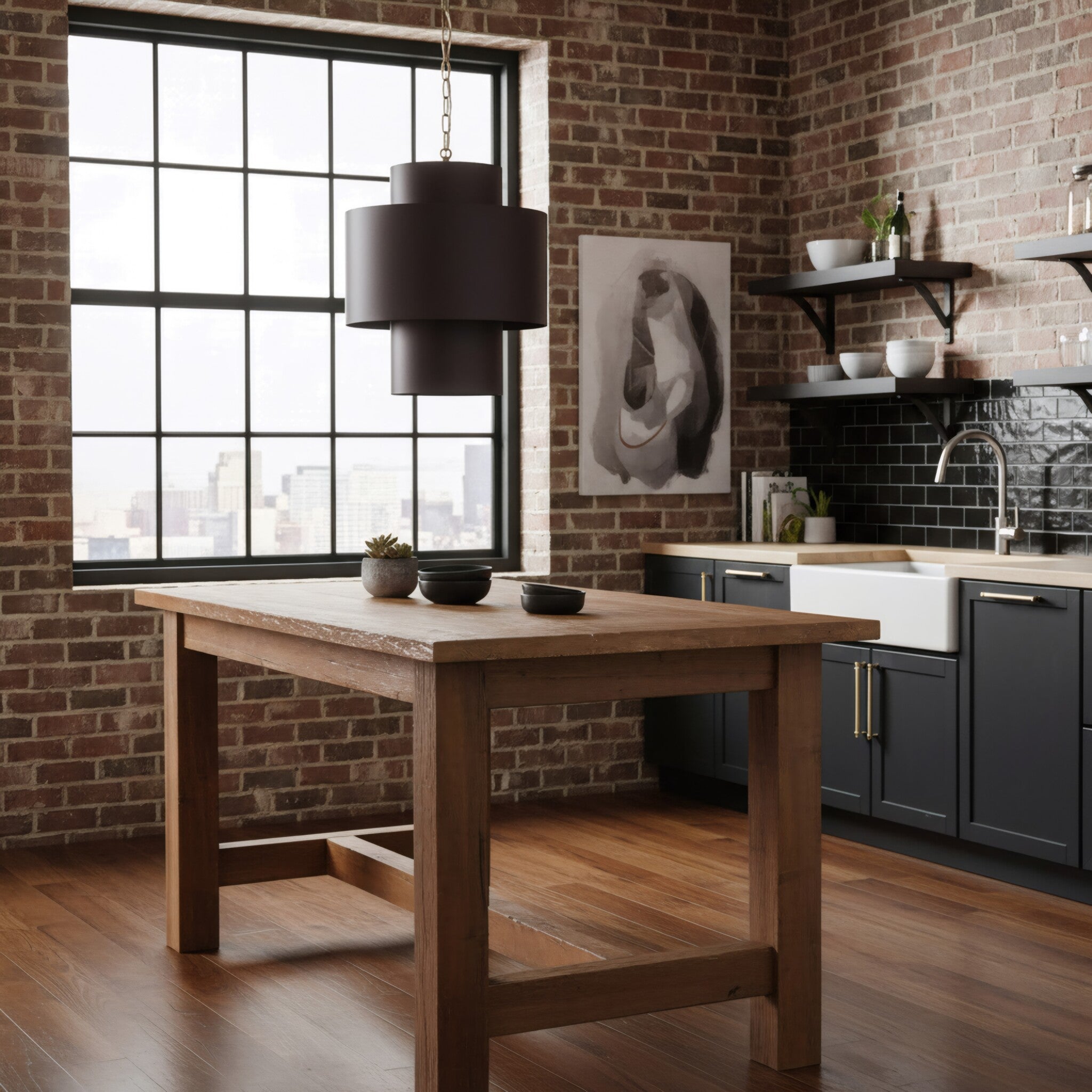 Cannery 4 Light Tall Pendant - Dark Bronze & French Gold