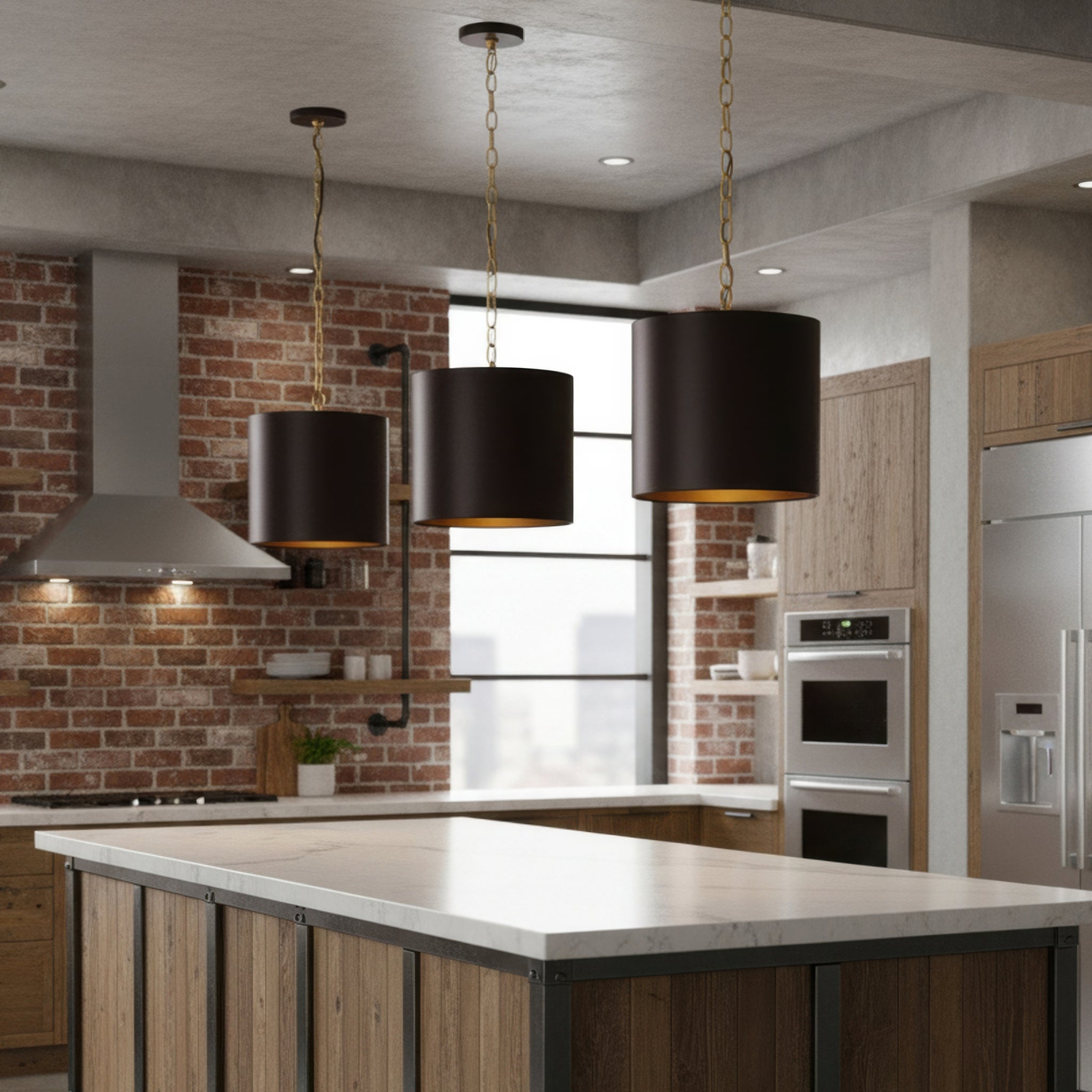 Cannery 3 Light Pendant - Dark Bronze & French Gold