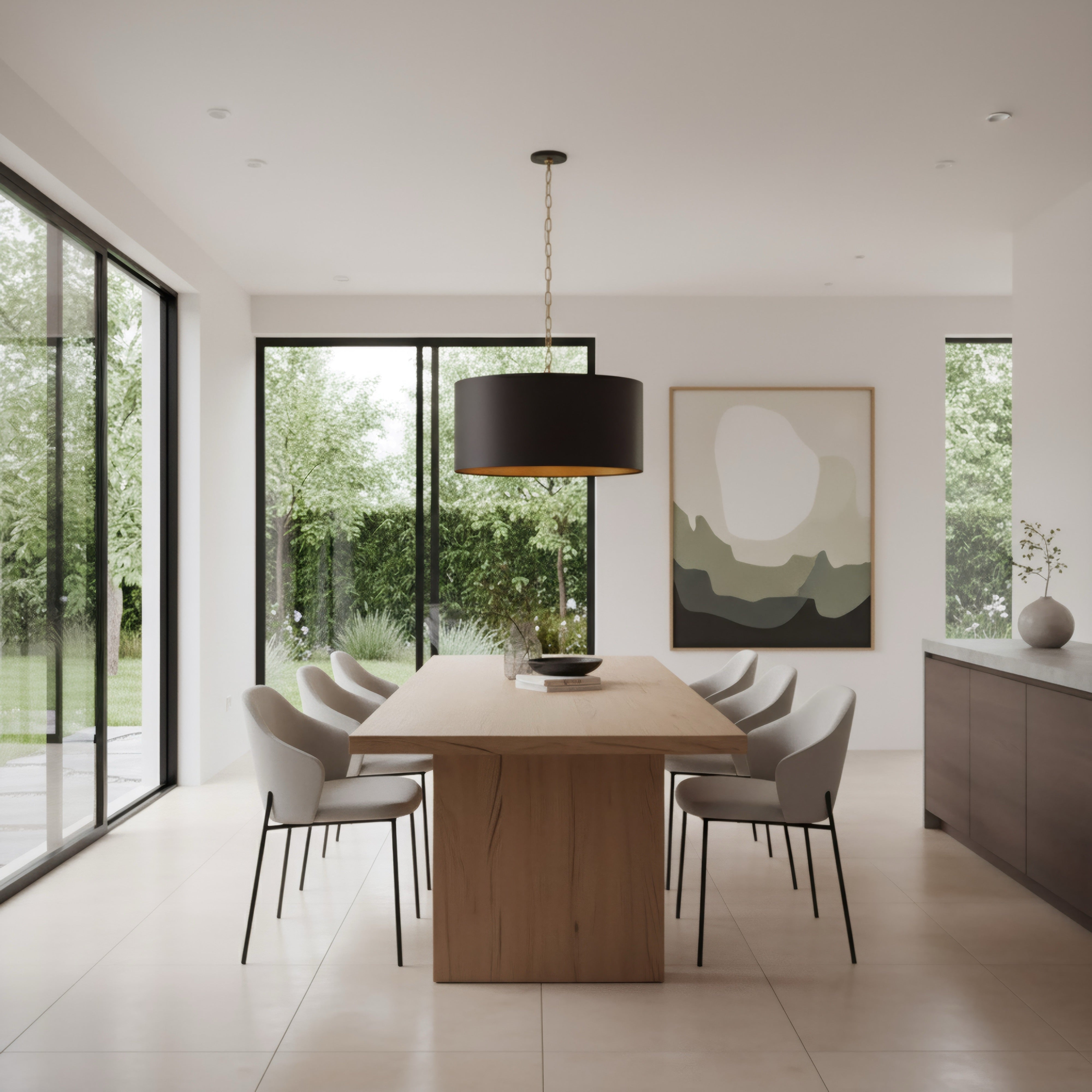 Cannery 4 Light Drum Pendant - Dark Bronze & French Gold