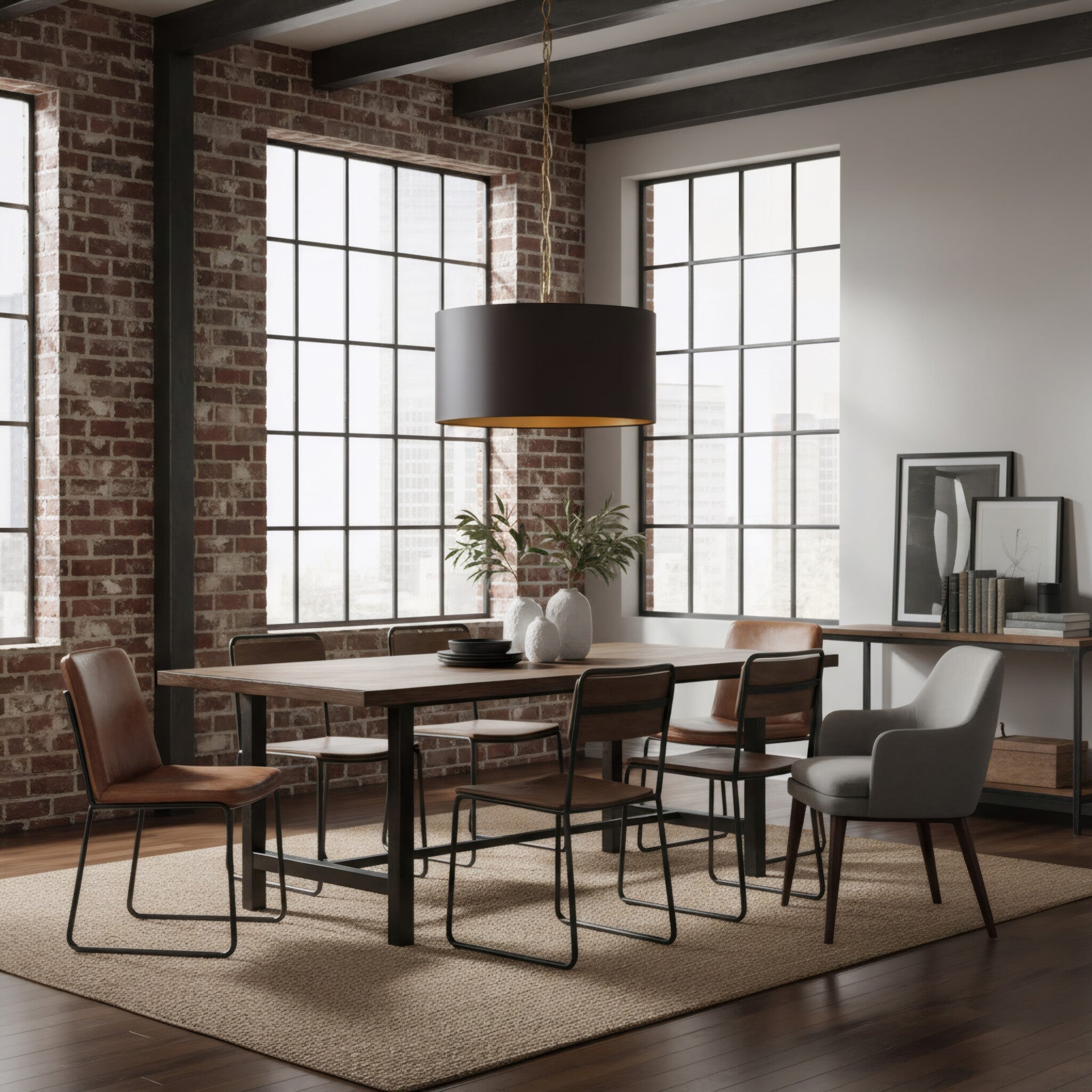 Cannery 4 Light Drum Pendant - Dark Bronze & French Gold