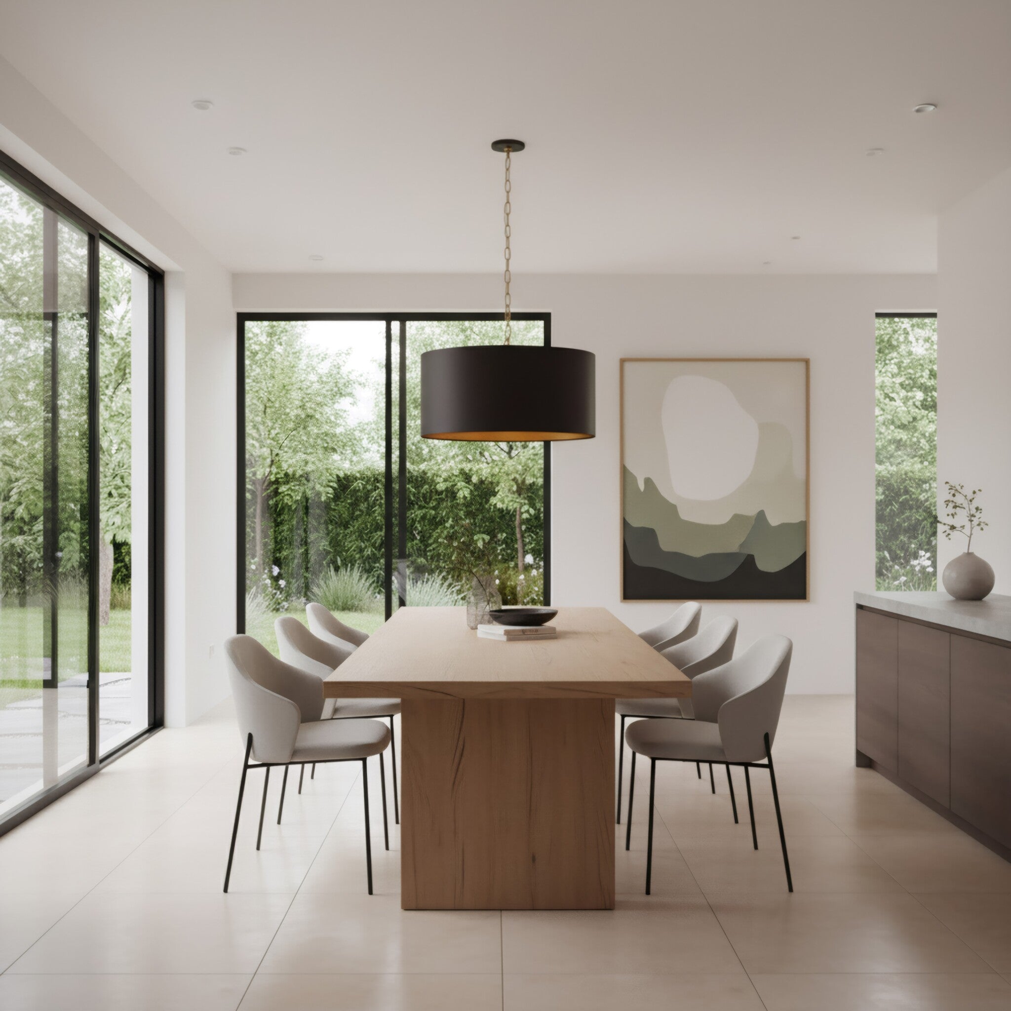 Cannery 4 Light Drum Pendant - Dark Bronze & French Gold