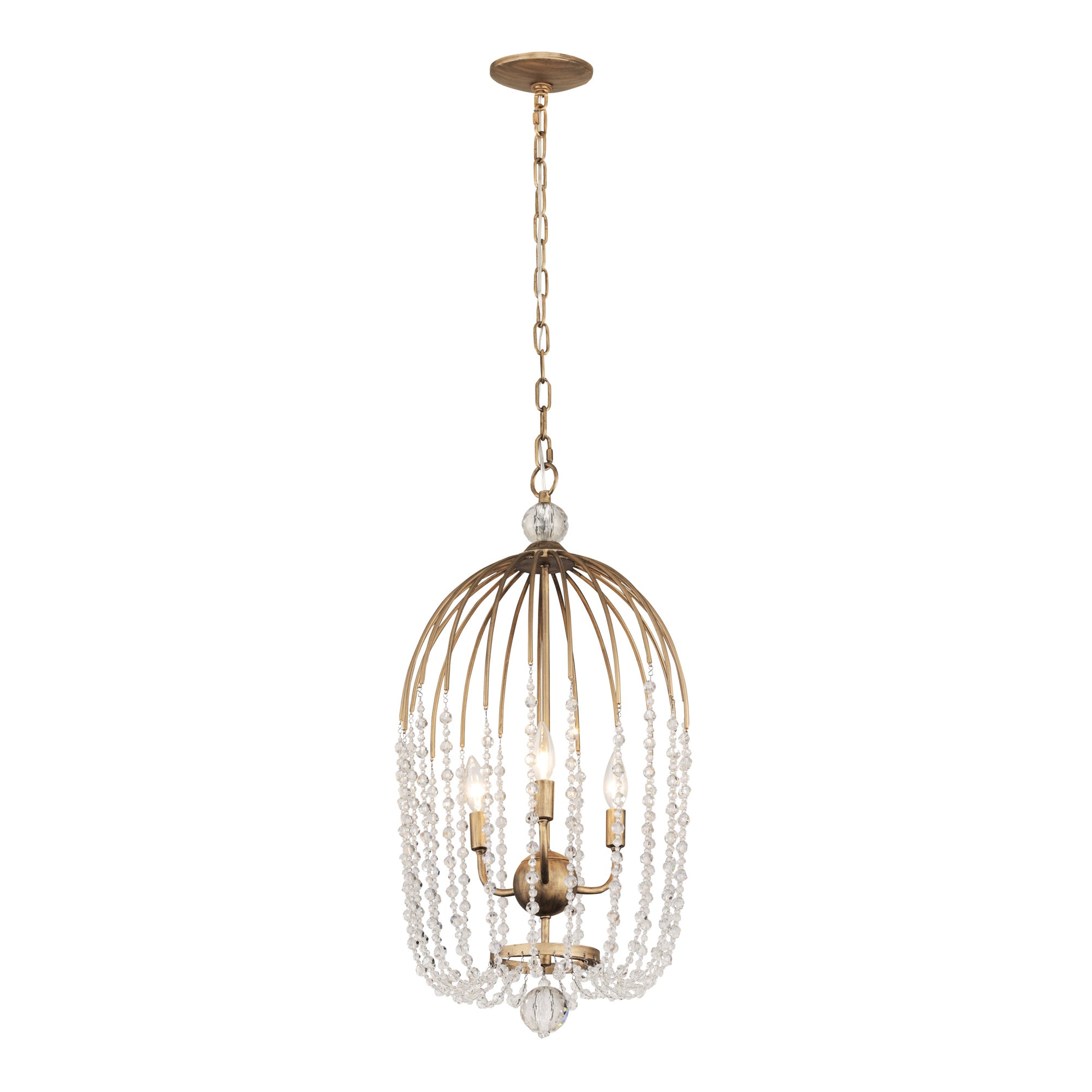 Voliere 3 Light Crystal Tall Pendant - Havana Gold